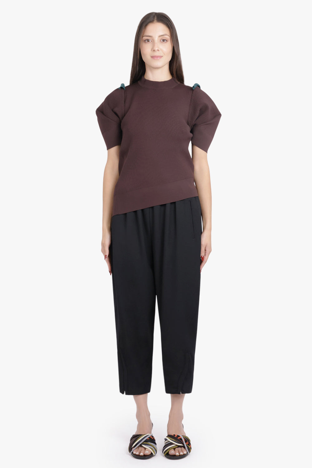 DRAPED RUCHED CROP PANT | BLACK - 4