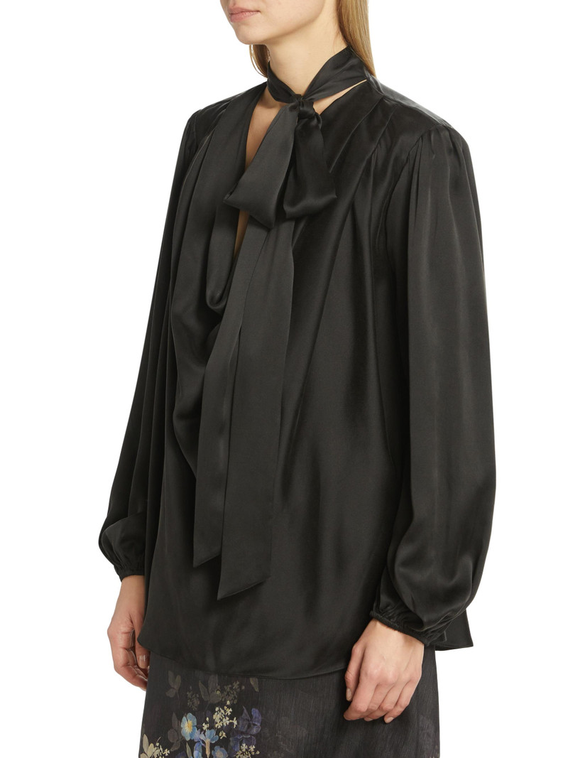 Women's Silk Billow-Sleeve Blouse - Black 4