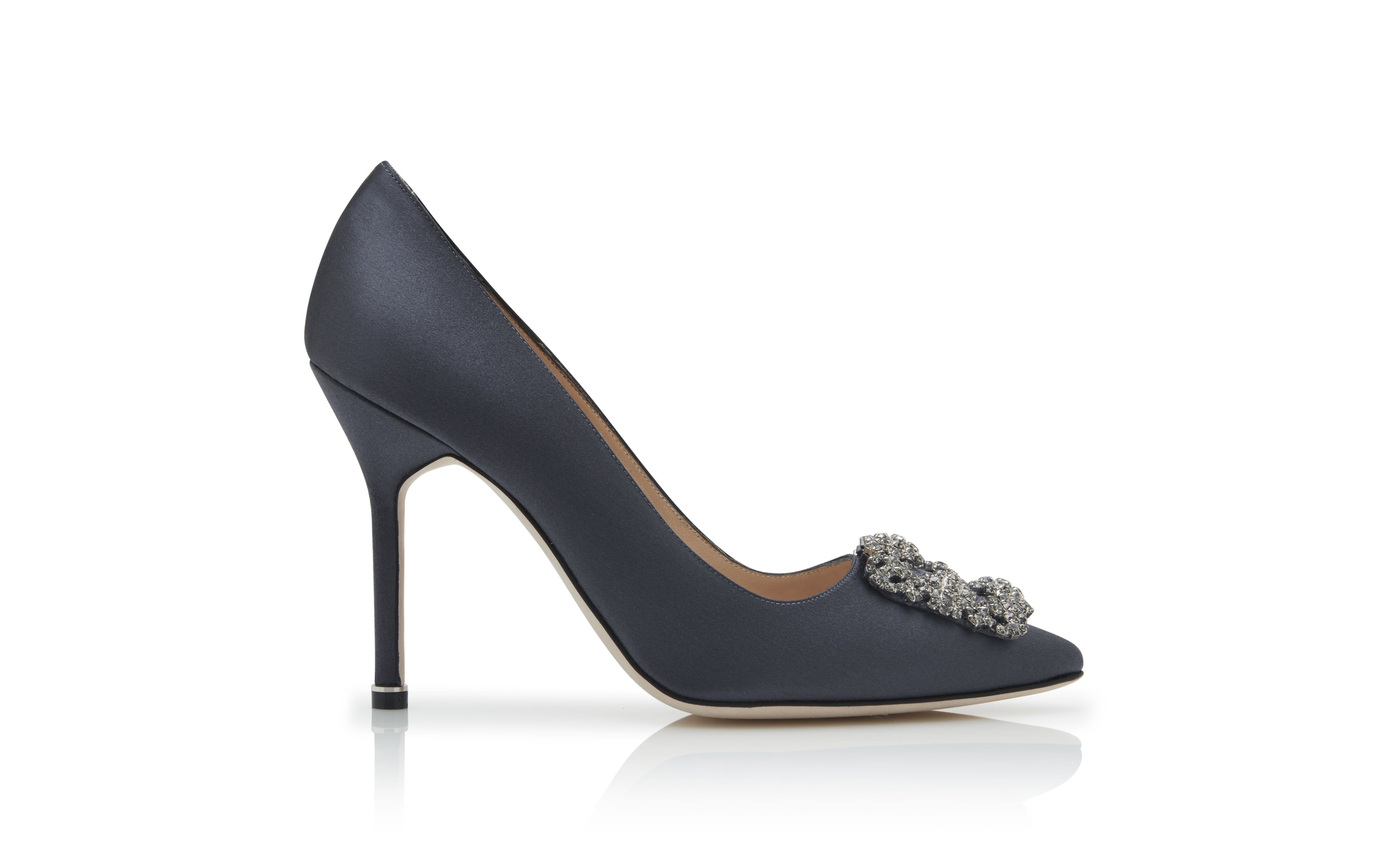 Dark Grey Satin Jewel Buckle Pumps - 1