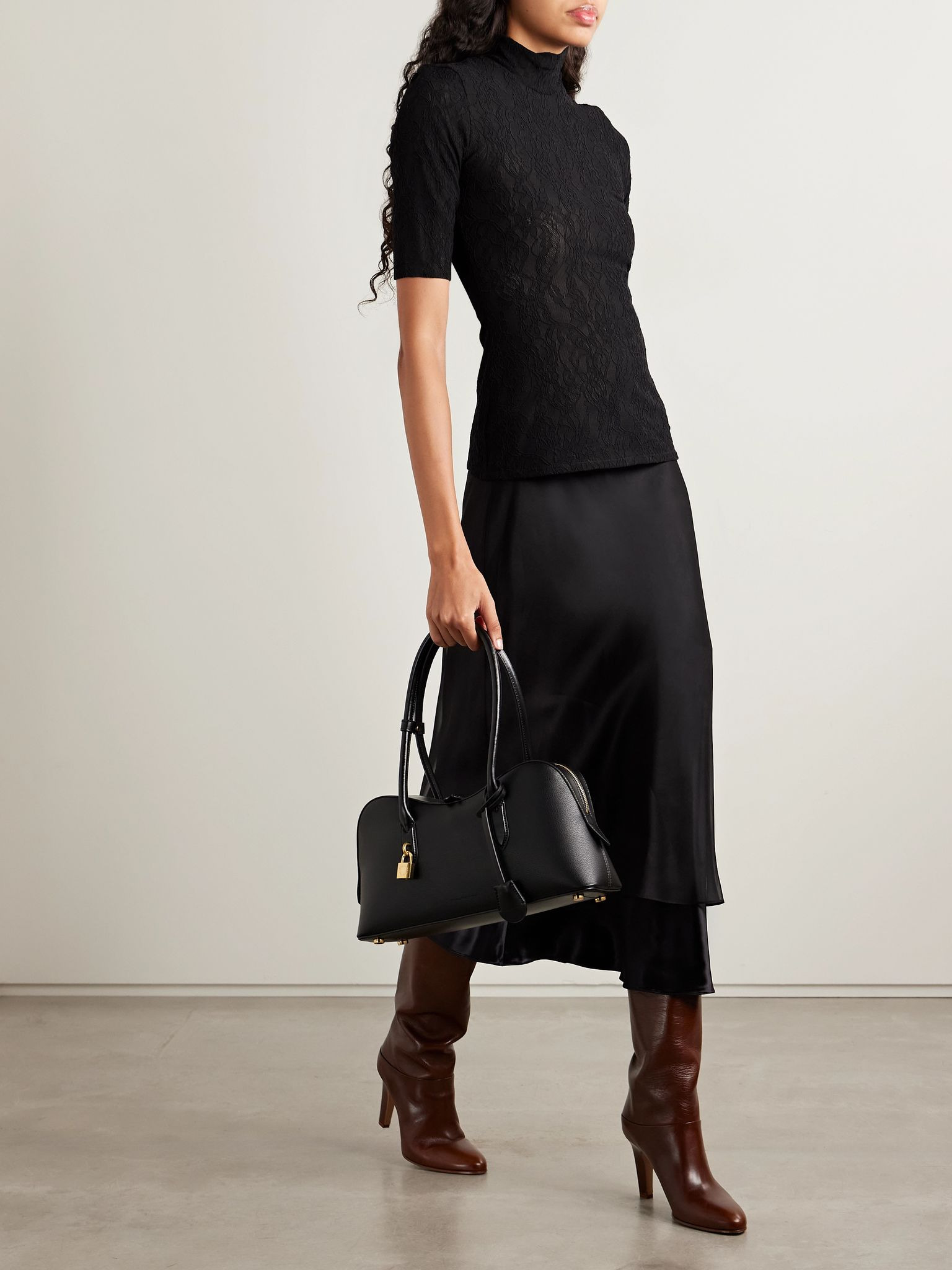 Stretch recycled corded lace top Black - 2