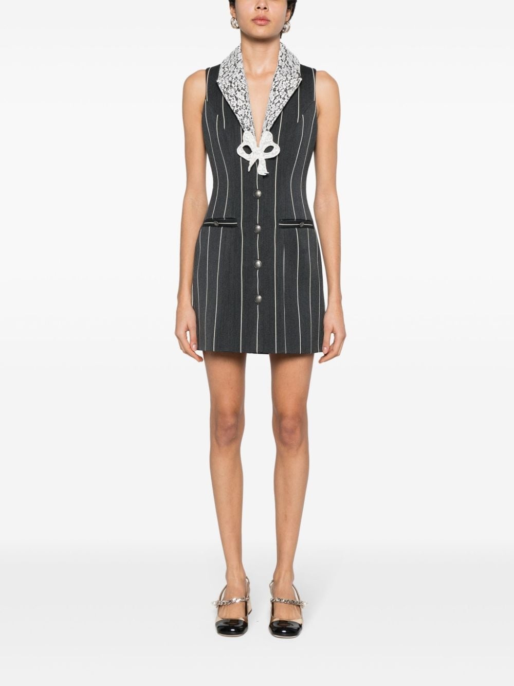 sleeveless pinstripe mini dress - 2