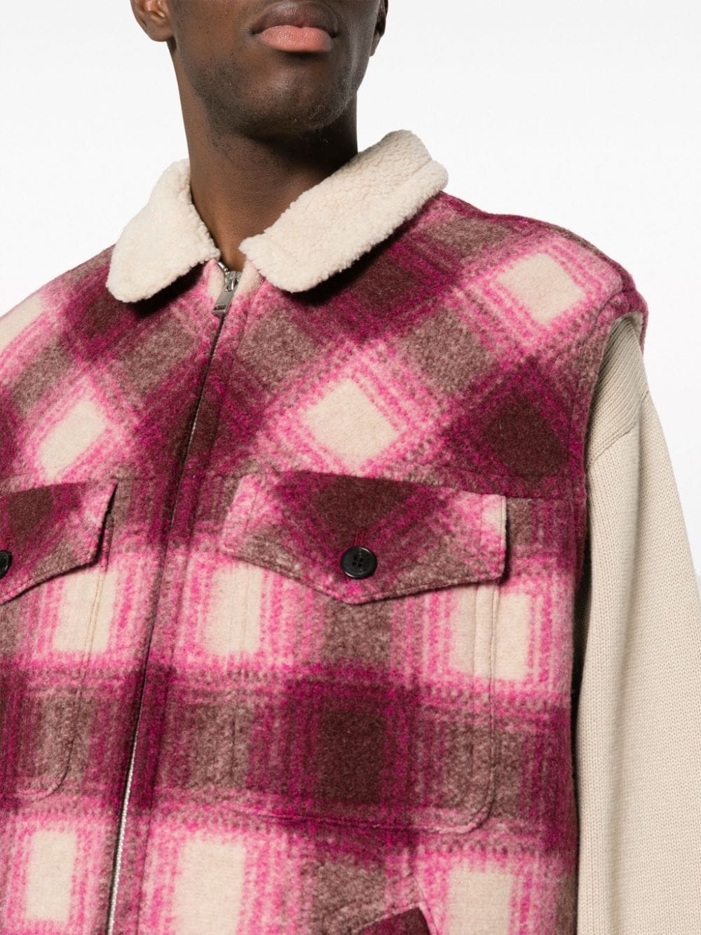Kiraneo plaid-check zip-up gilet - 5
