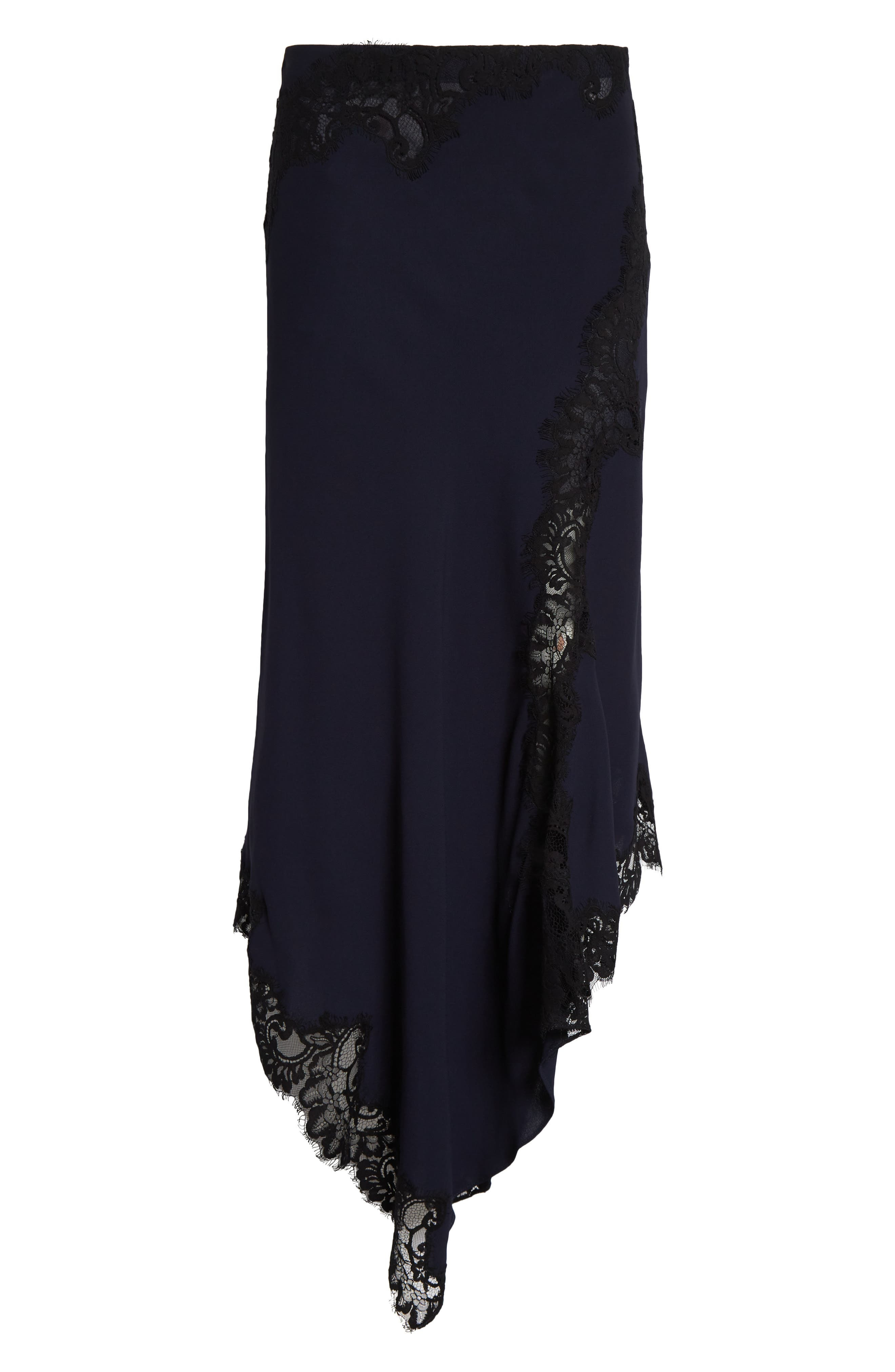 Veronica Beard Hartley Lace Detail Asymmetric Slip Skirt in Navy at Nordstrom - 6