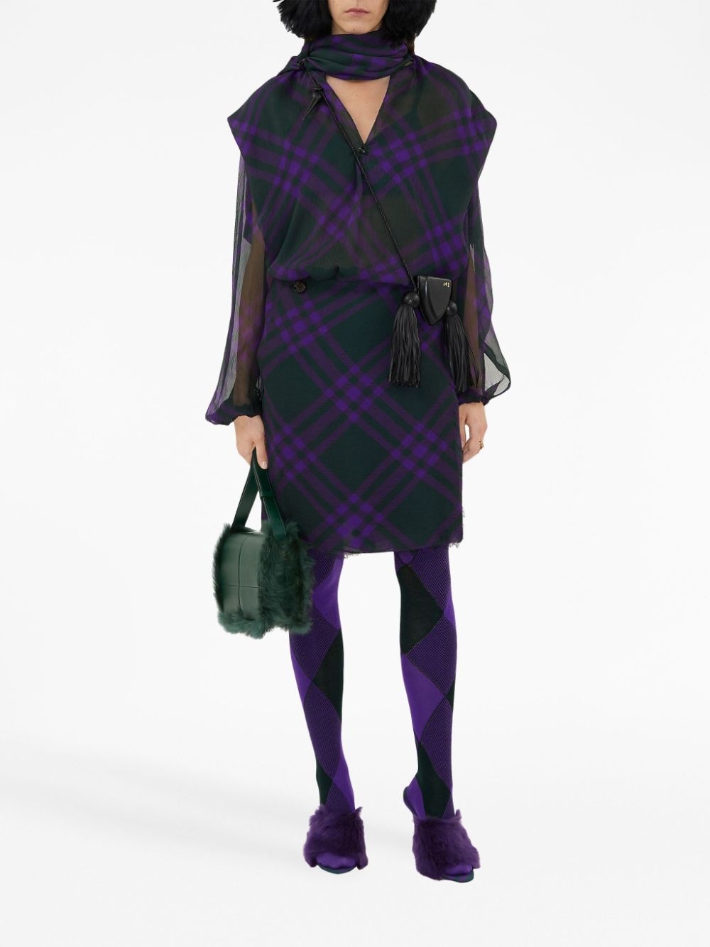 check-pattern silk blouse - 2