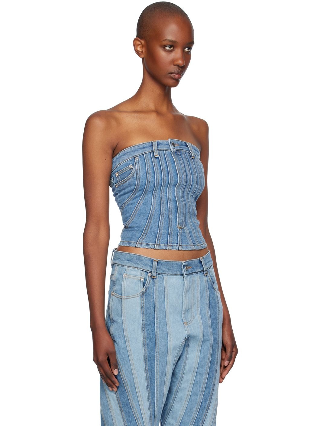Blue Spiral Denim Bustier - 2