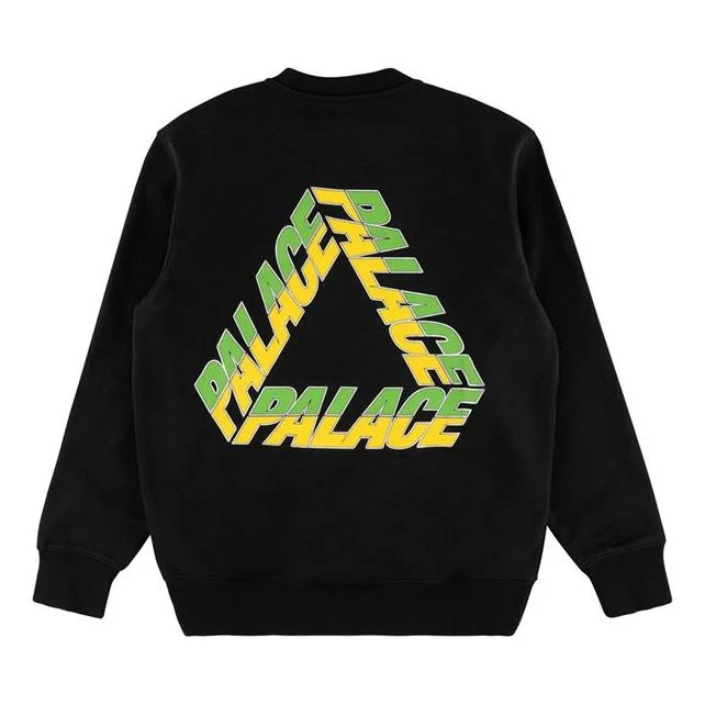 Men's PALACE Split P3 Crew Printing Logo Round Neck Long Sleeves Black P17CW001 - 1