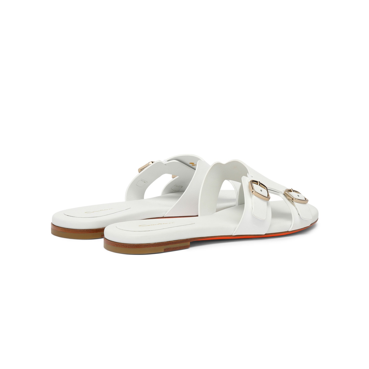 Women's white leather double-buckle Didi slide sandal - 4