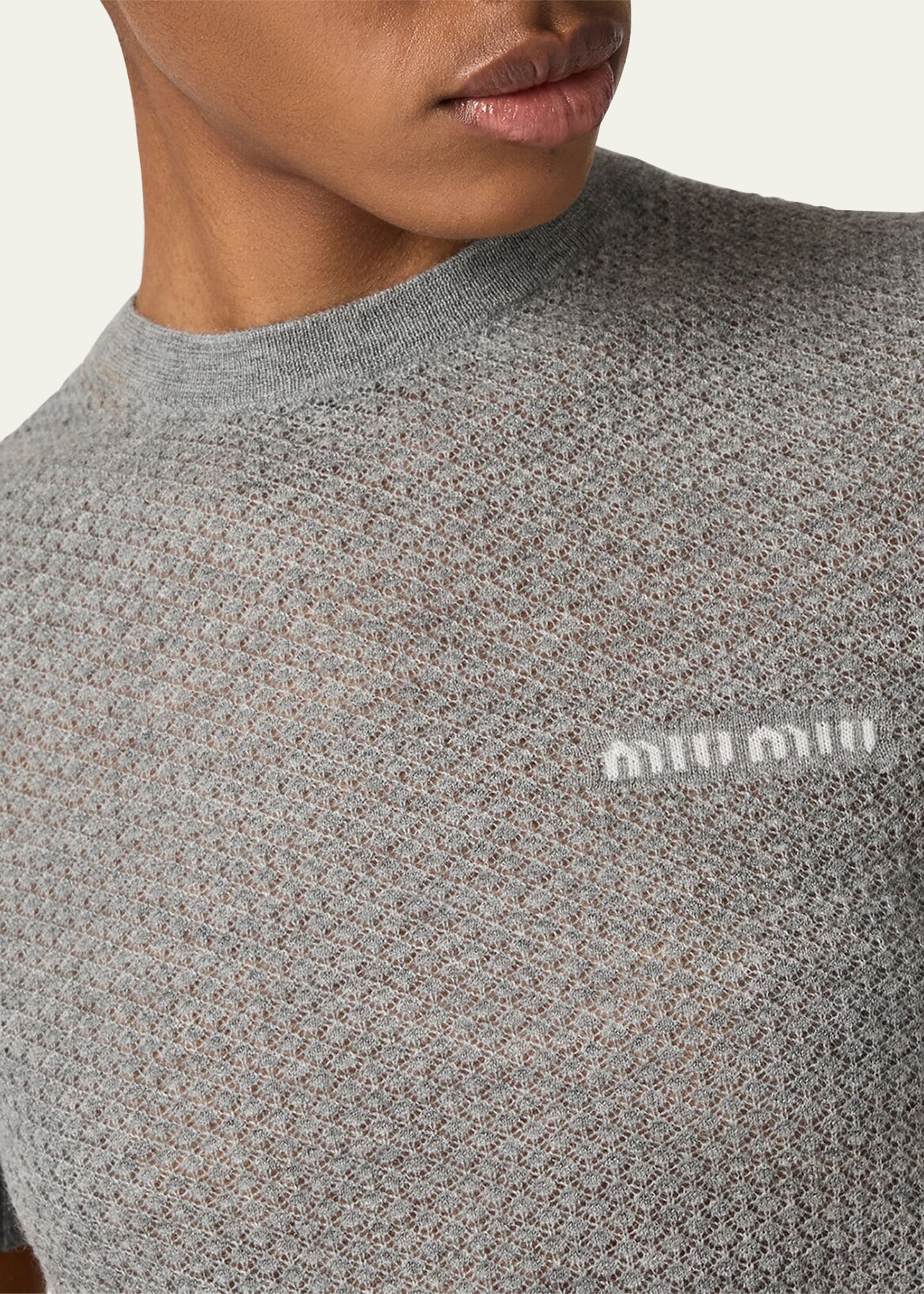 Cashmere Lacy Short-Sleeve Sweater - 5