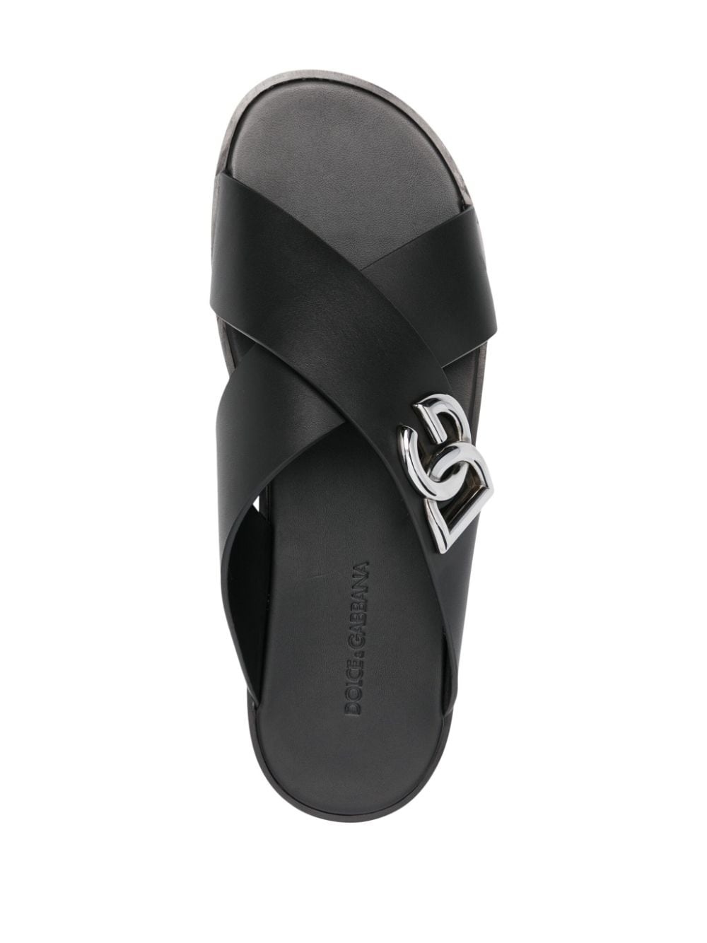 logo-lettering leather slides - 4