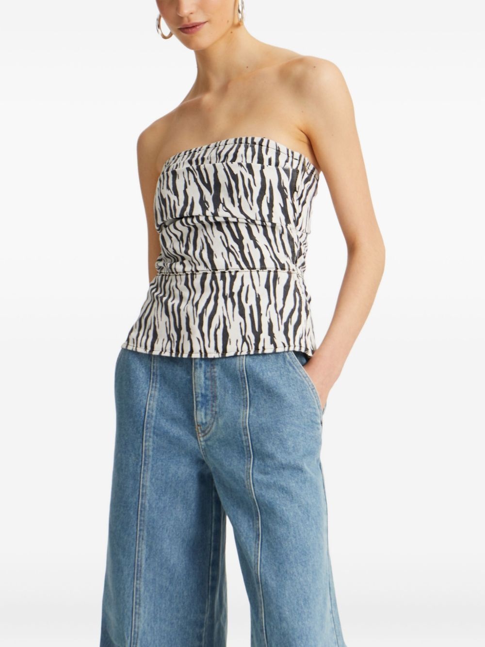 zebra-print strapless top - 4
