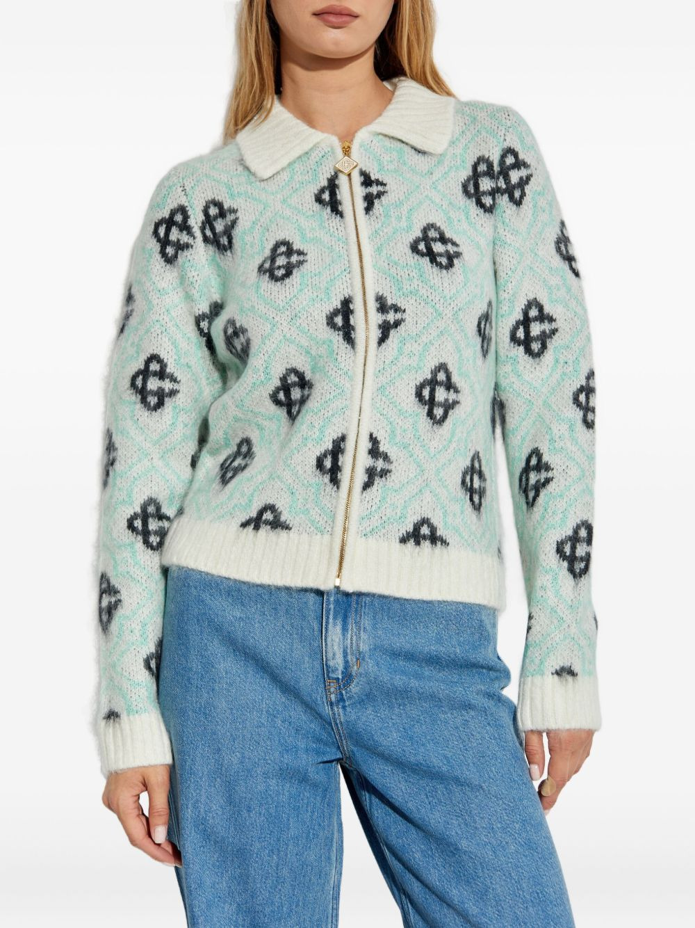 monogram-pattern zip-up cardigan - 2