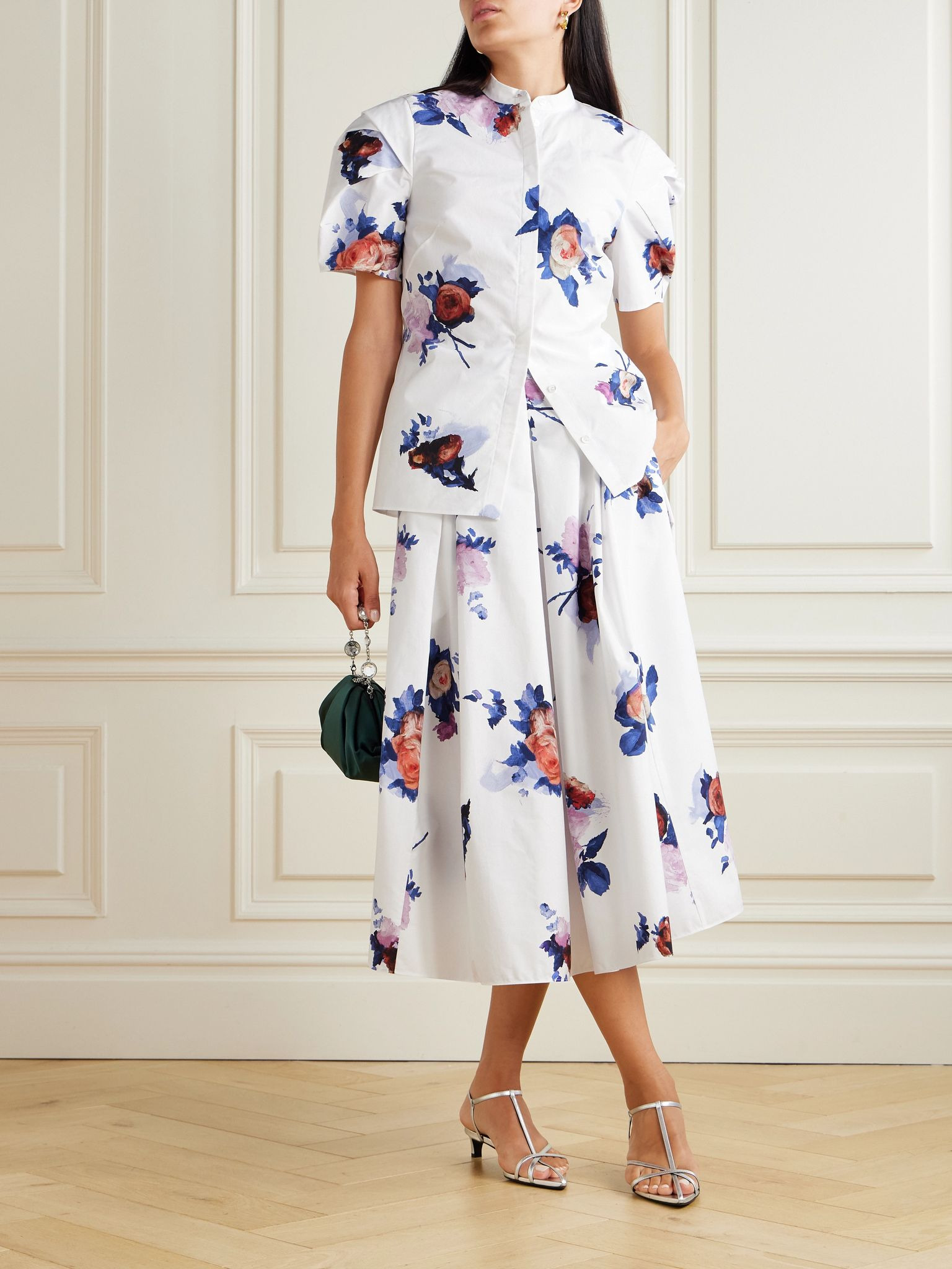 Floral-print cotton-poplin blouse White - 2