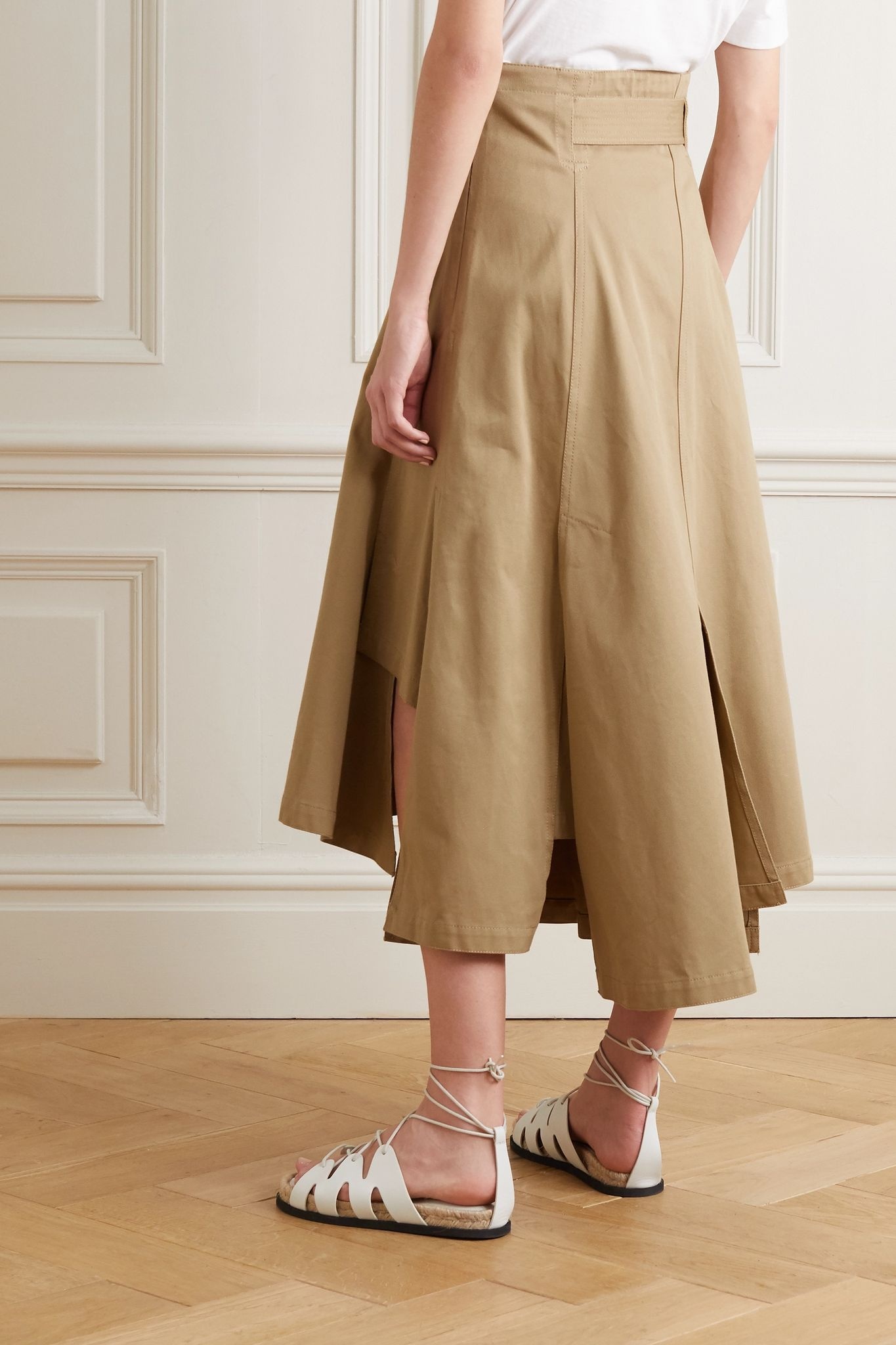 + Space for Giants belted asymmetric pleated organic cotton-twill skirt - 4