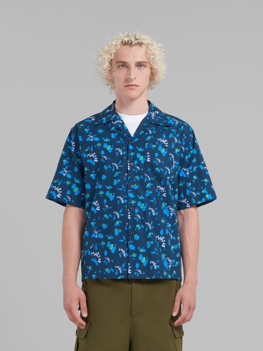 BLUE POPLIN BOWLING SHIRT WITH MARNI DRIPPING PRINT - 2