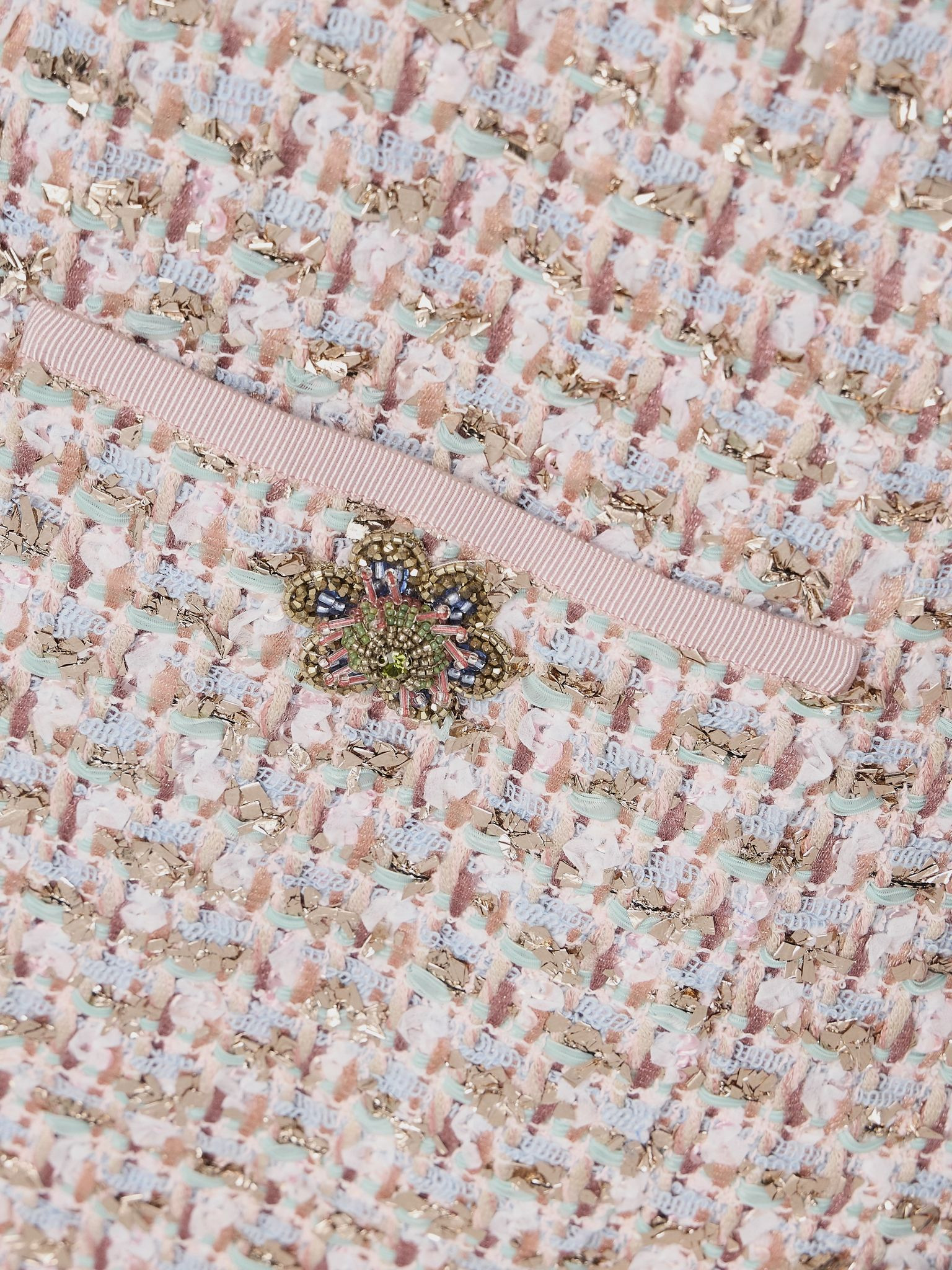 Embellished frayed metallic tweed mini dress Pastel pink - 4