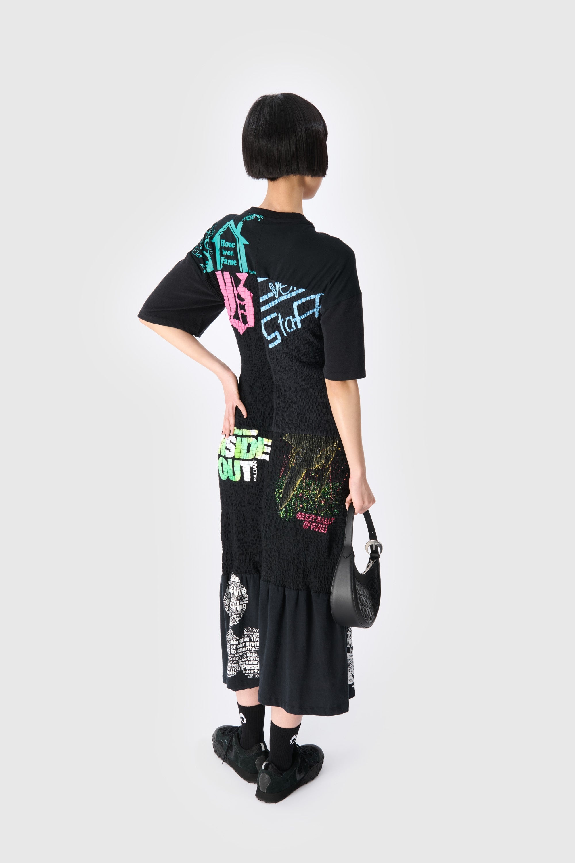 Upcycled Shirred T-Shirts Long Fitted Dress - 2