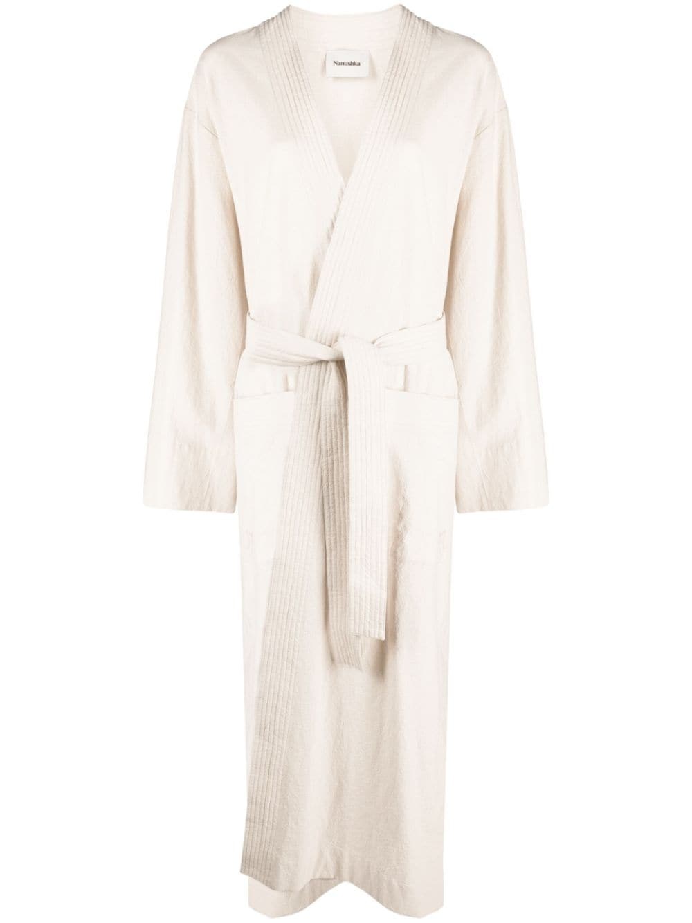 ribbed detailing square-sleeved dress - 1