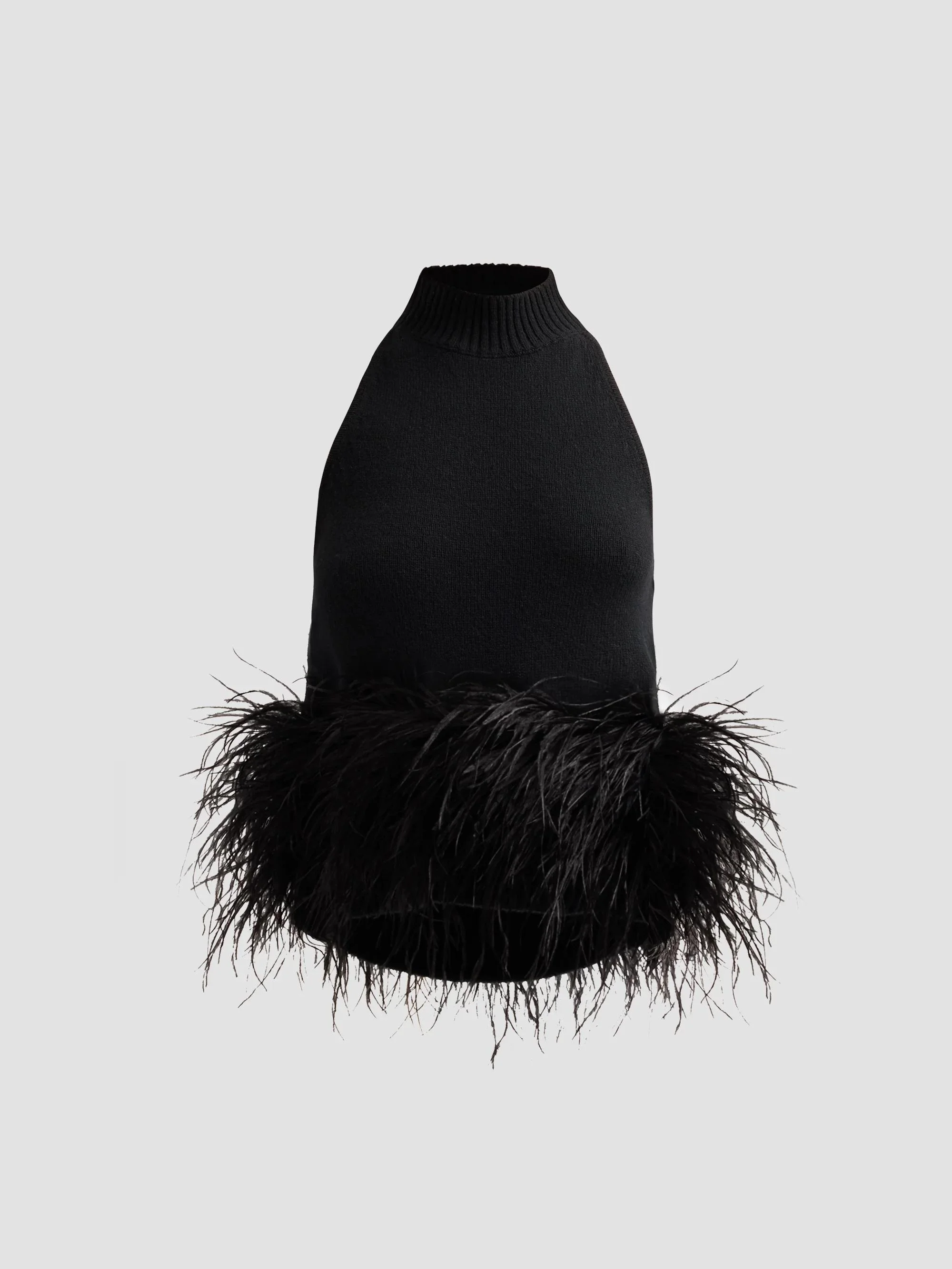 Women's Kelly Ostrich Feather Wool-Blend Top - Black - 1