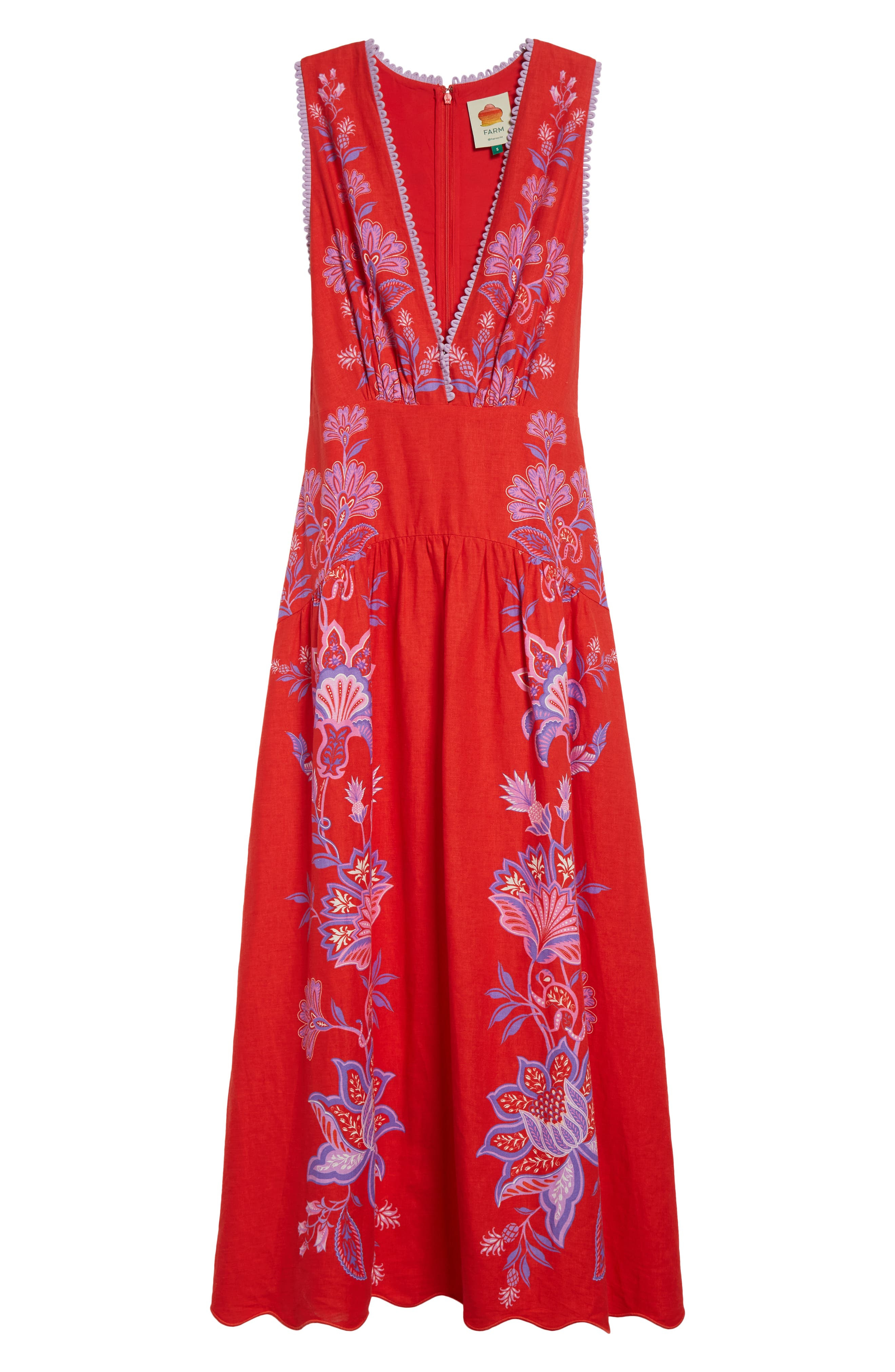 FARM Rio Porcelain Garden Floral Linen Maxi Dress in Red at Nordstrom - 5