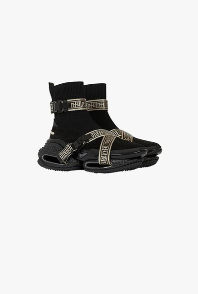 Balmain Black knit and suede B-Bold sneakers with straps outlook