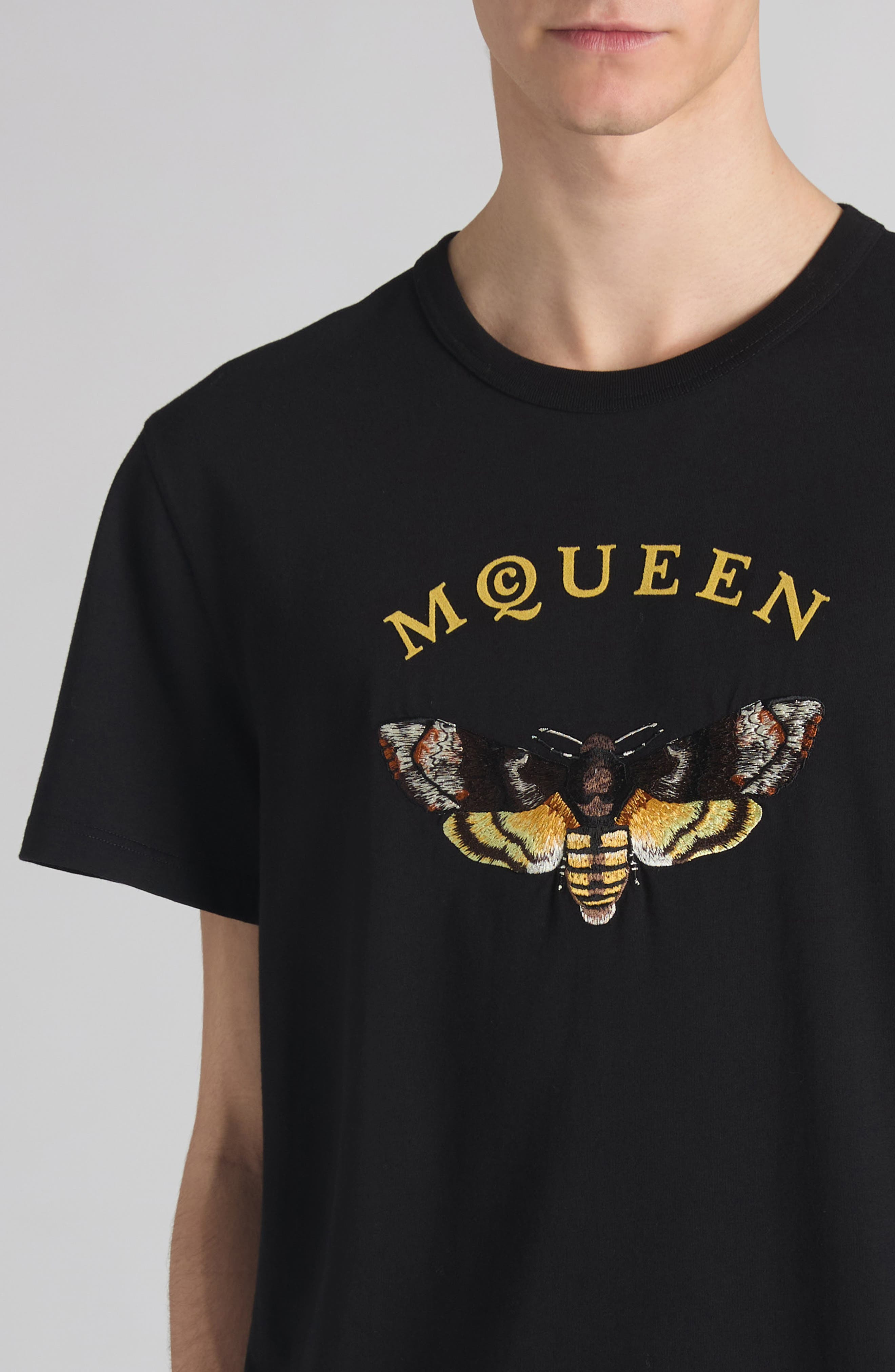 McQueen Logo Embroidered T-Shirt in Black/Yellow at Nordstrom - 5