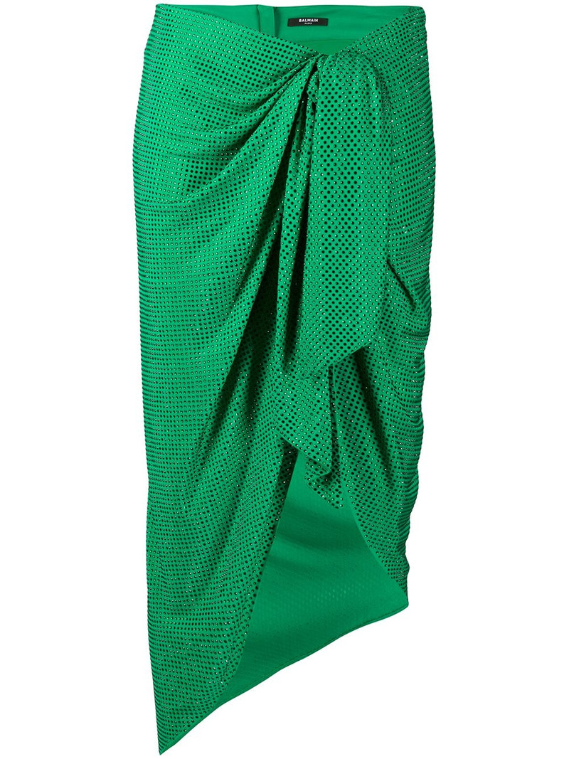 polka-dot ruched midi skirt 1
