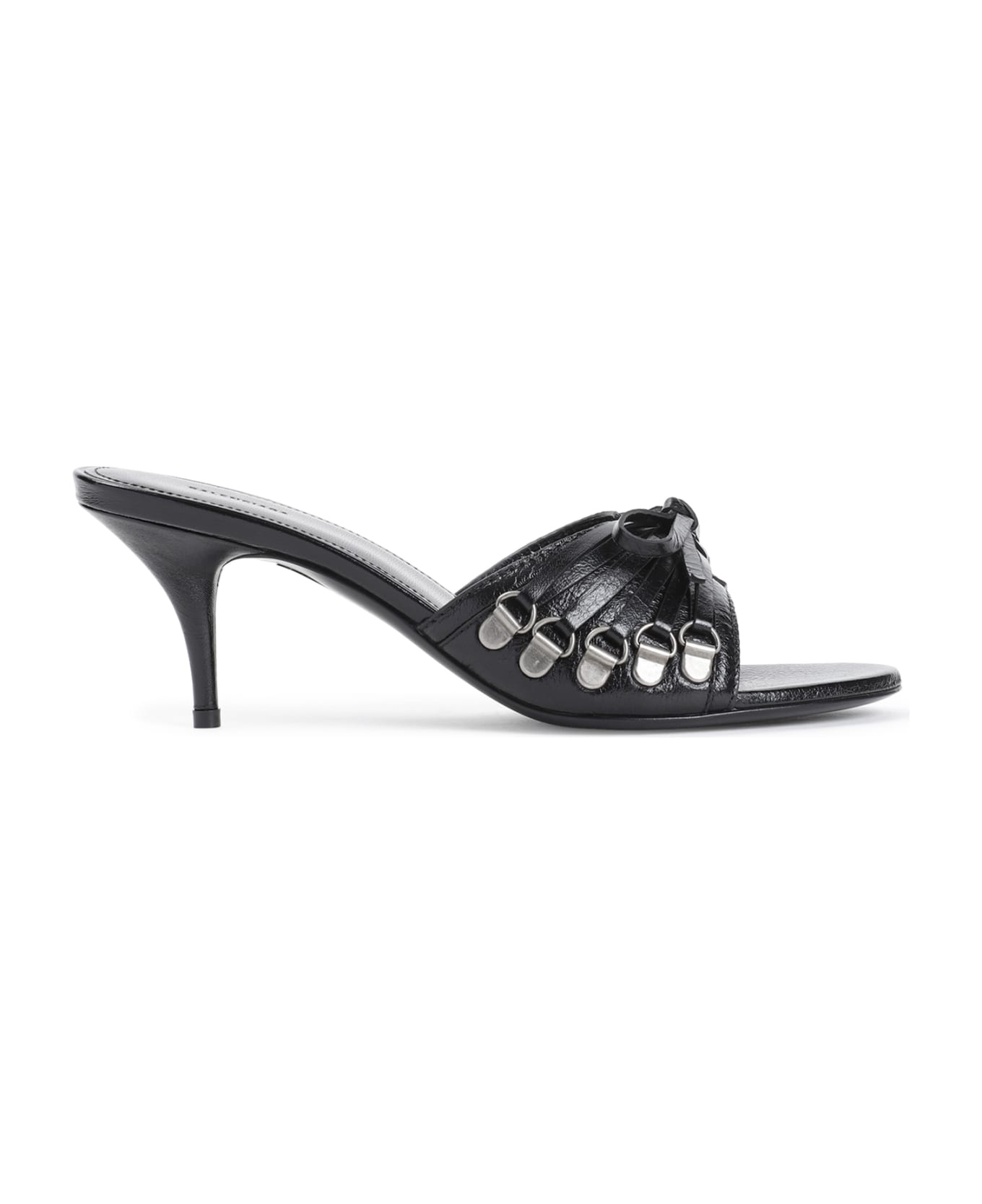 Black Leather Cagole Mules - 2