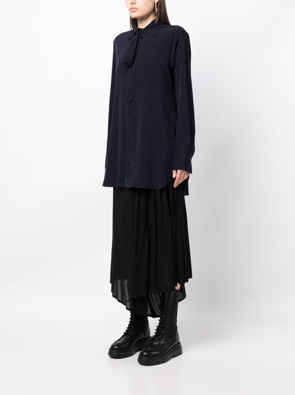 lace-fastening long-sleeved blouse - 3