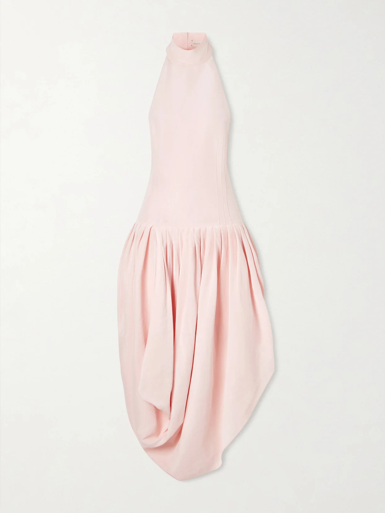 Pleated Draped Silk Halterneck Midi Dress - 1