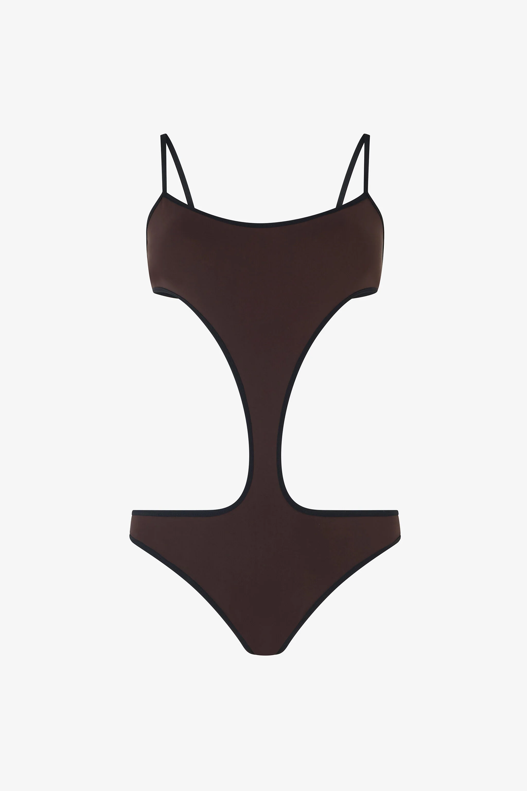 Brown One-piece Swimsuit with Cut-out - 1
