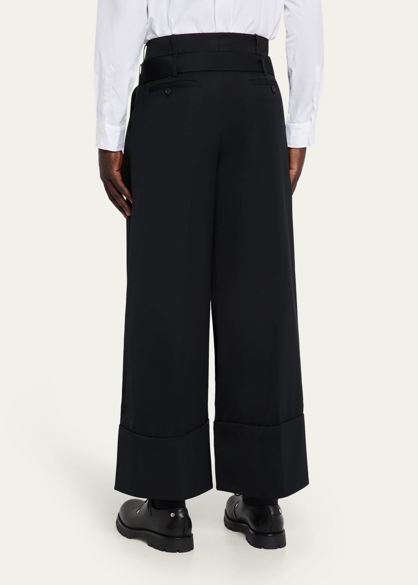 Men's Cropped Wide-Leg Belted Trousers - 3