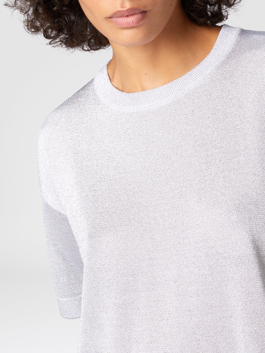 Oversized crewneck sweater in lamé viscose with whetstone sleeves - 5