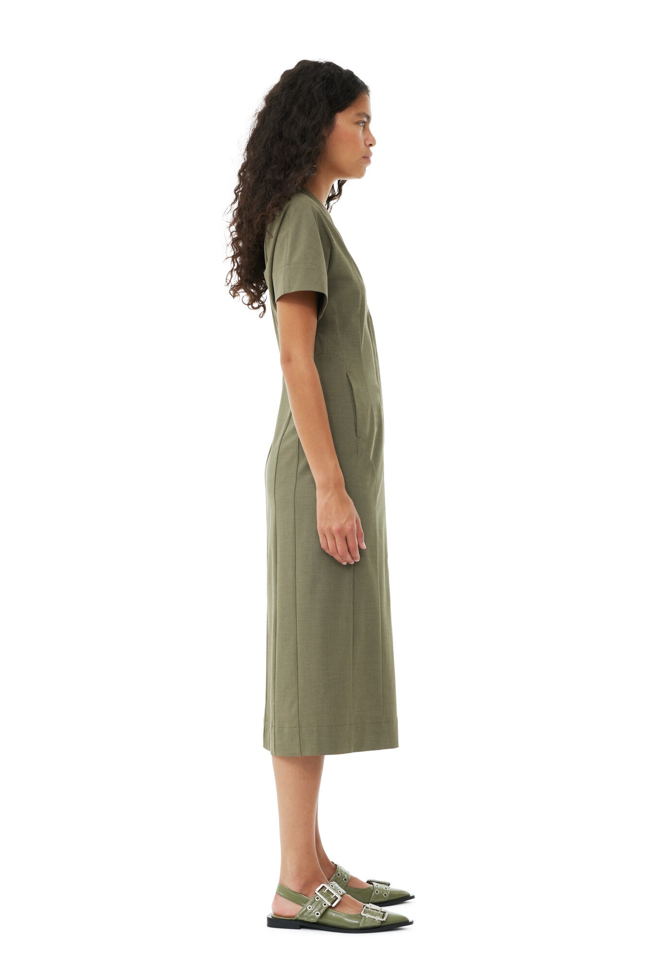 GREEN DRAPEY MELANGE MIDI DRESS - 4