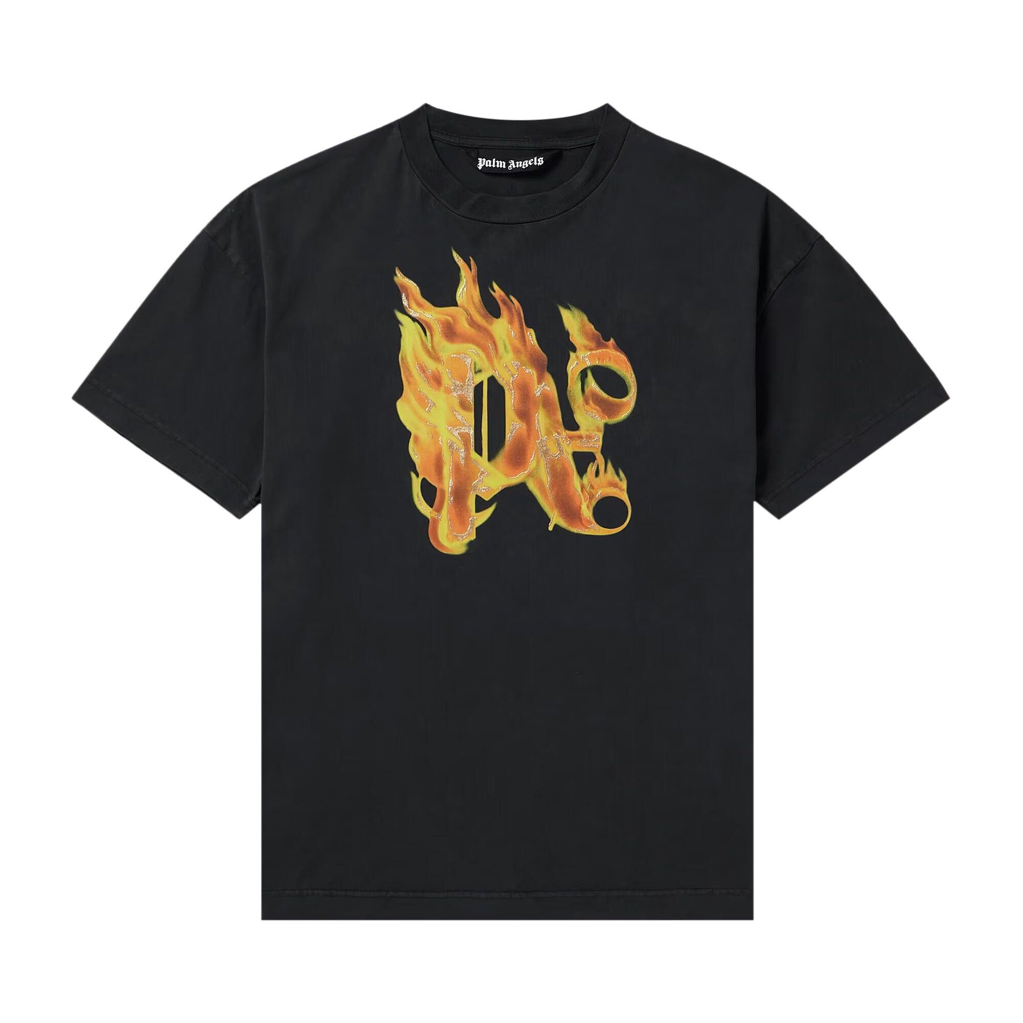 Palm Angels Burning Monogram T-Shirt 'Black/Gold' - 1