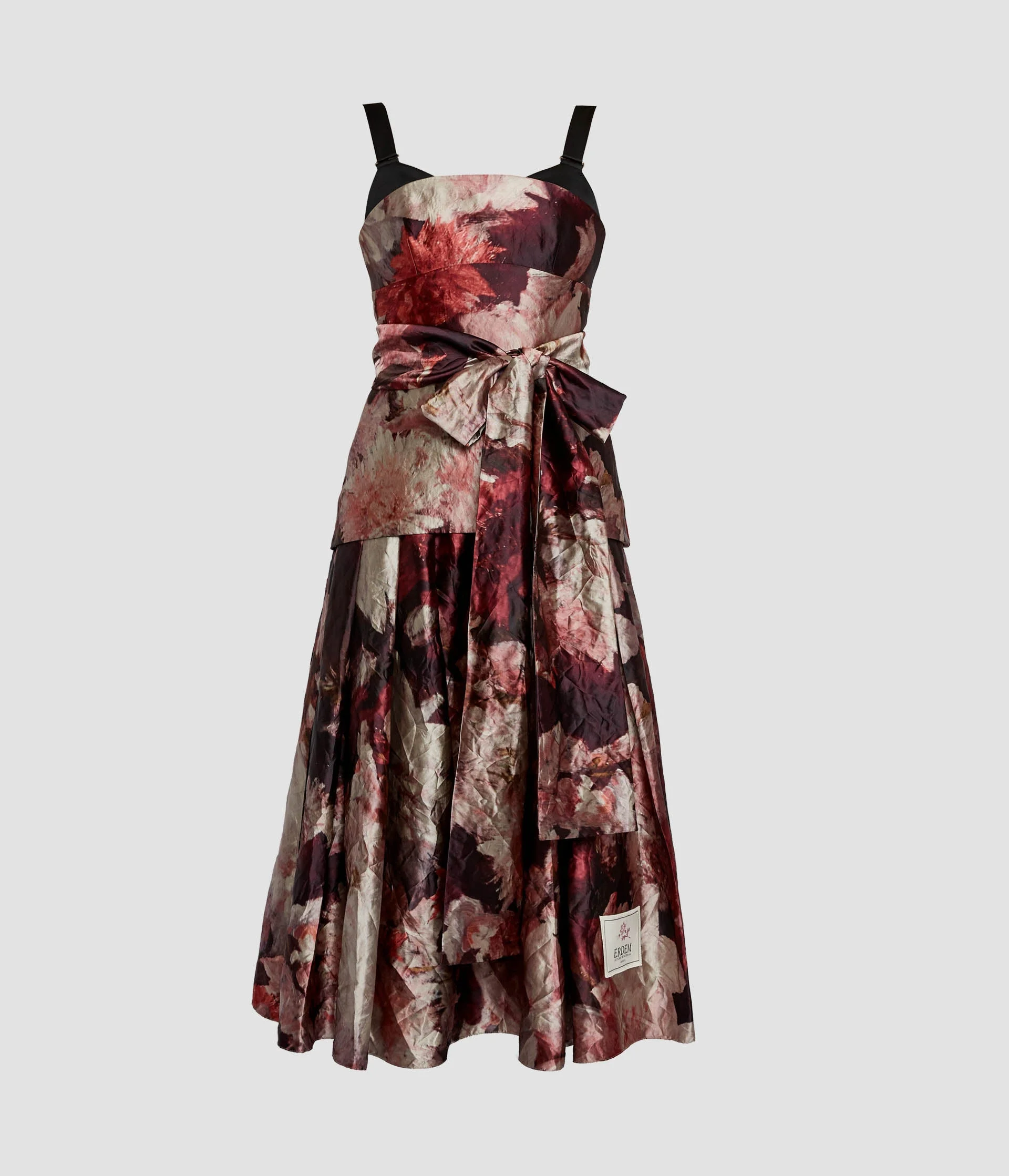 FLORAL PRINT TEXTRUED SATIN MIDI DRESS - 1