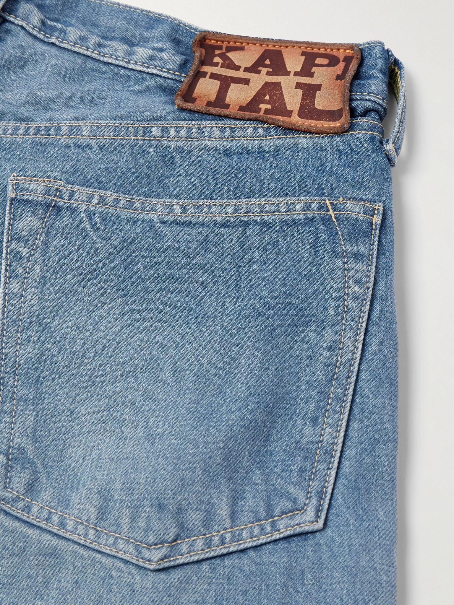 Monkey Cisco Straight-Leg Leather-Trimmed Embellished Jeans Blue - 4