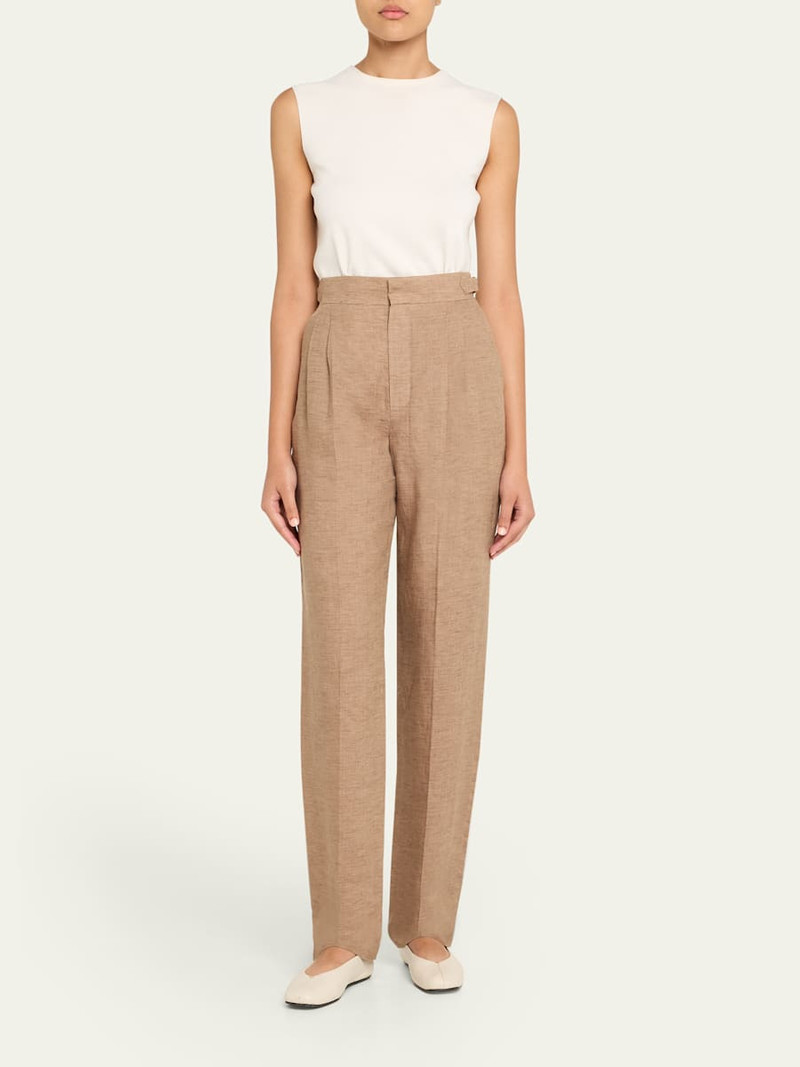 Loro Piana Malik Solaire Linen Pleated Straight-Leg Trousers outlook
