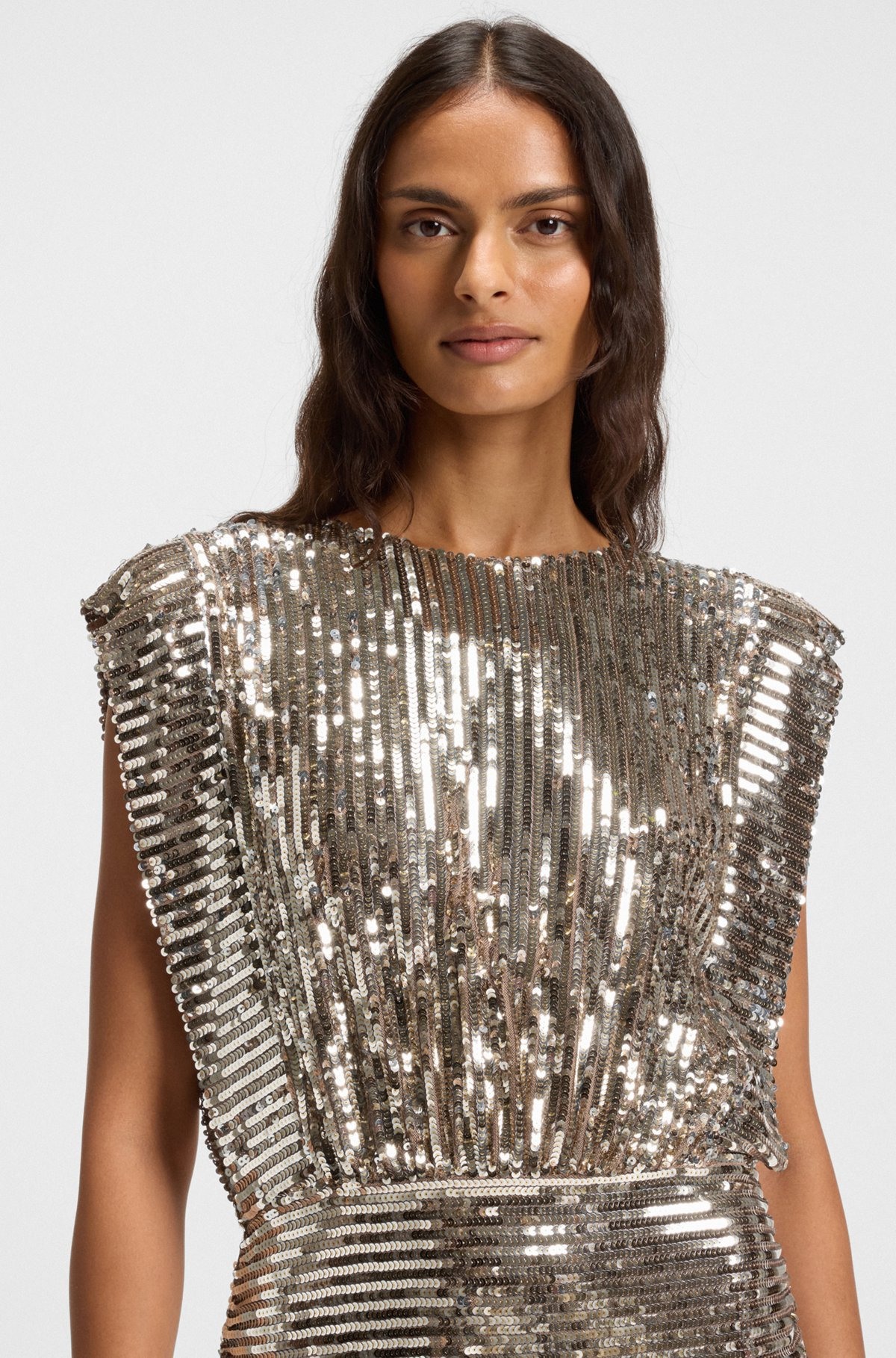 SEQUIN DRESS WITH SHOULDER PADS - 5