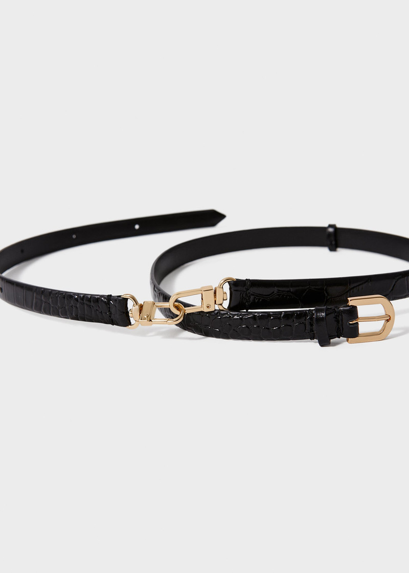Double clasp leather belt black croco 5