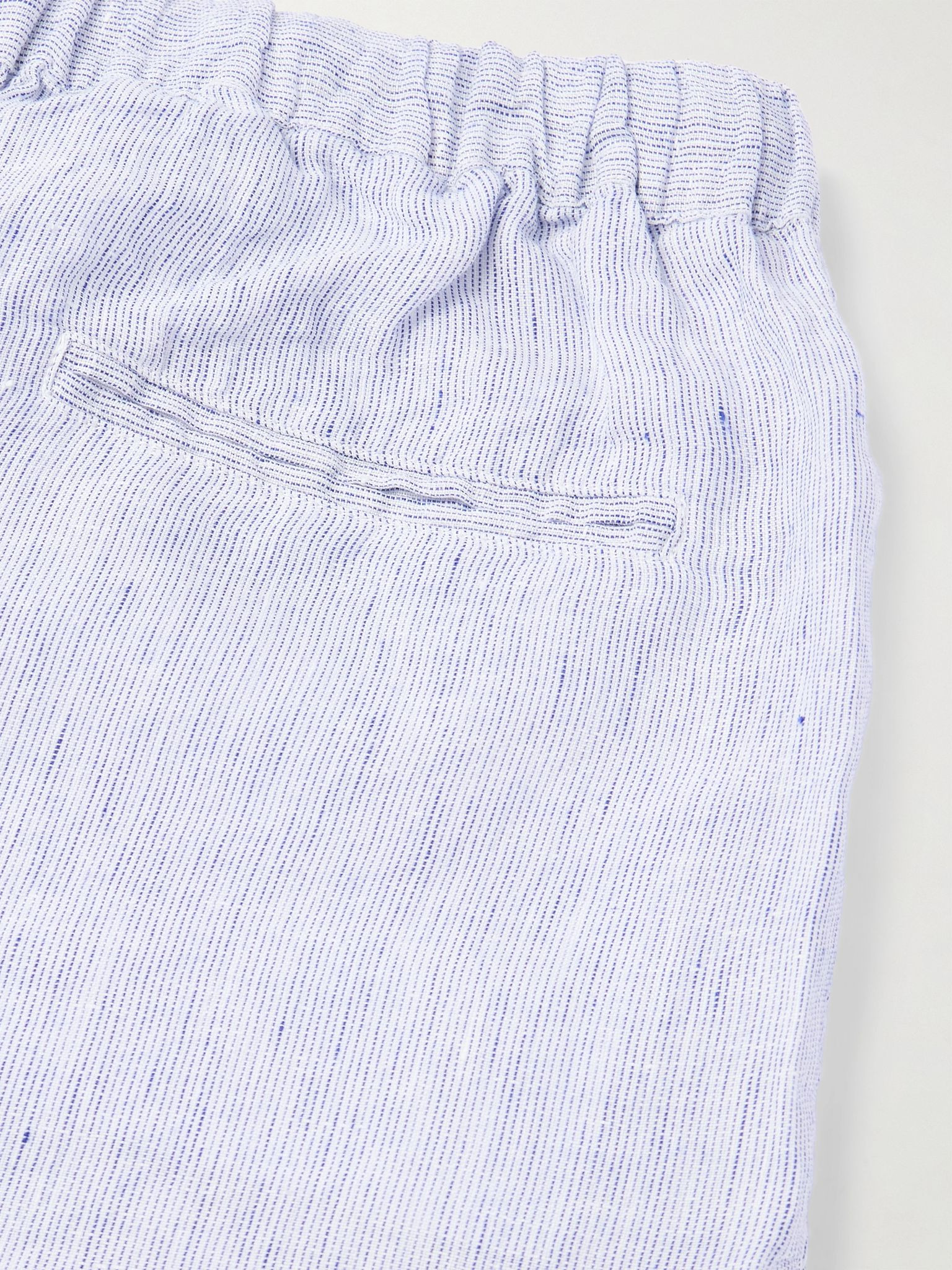 Kevin Straight-Leg Pleated Linen Drawstring Shorts Blue - 5