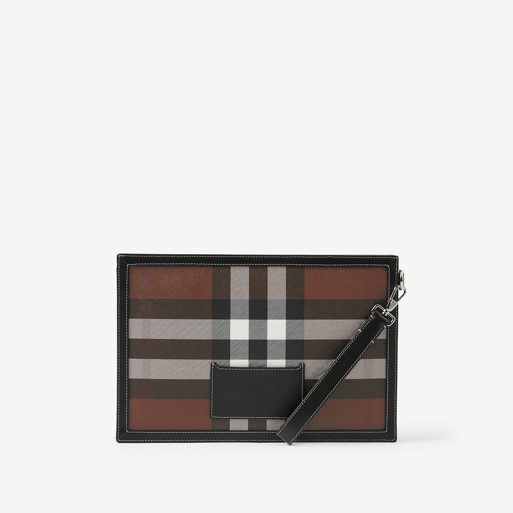 Check and Leather Zip Pouch - 4