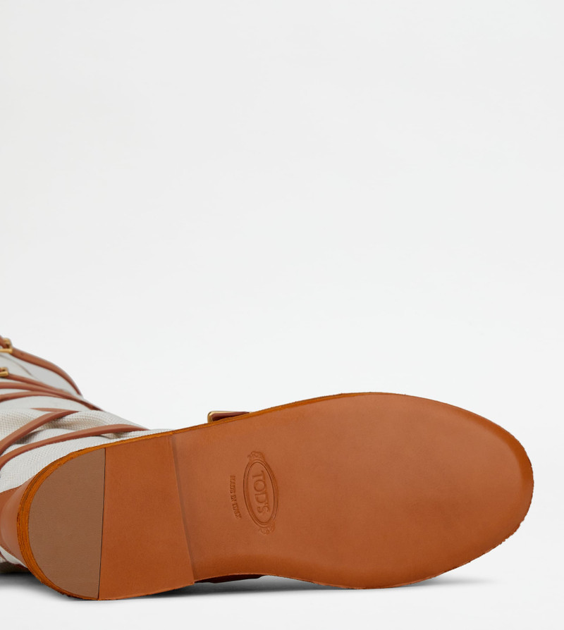 BOOTS IN LEATHER AND CANVAS - OFF WHITE, BEIGE 3