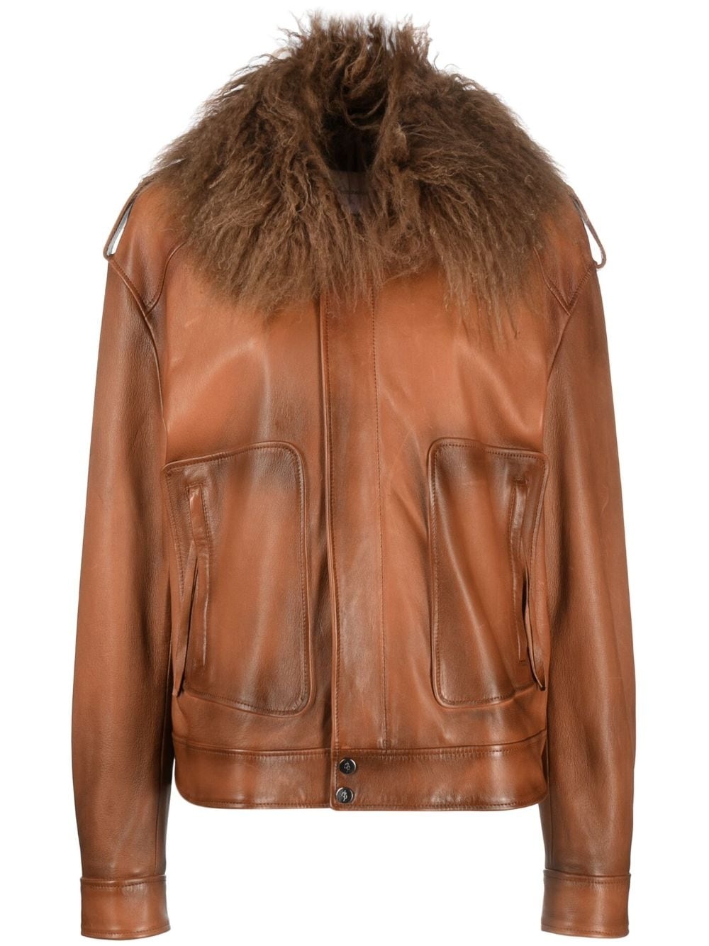 concealed-fastening leather jacket - 1
