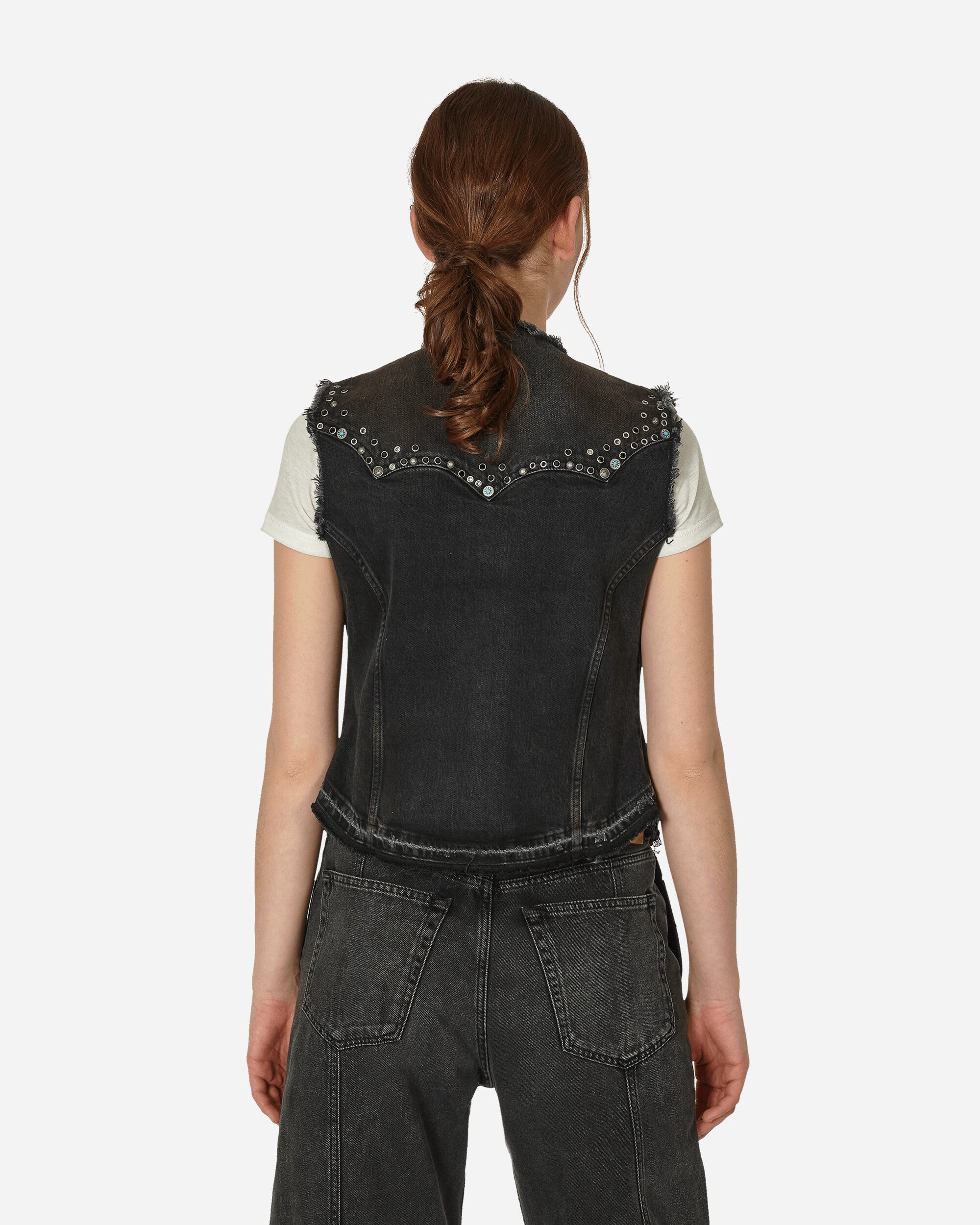 Western Denim Vest Used Black Wash - 3