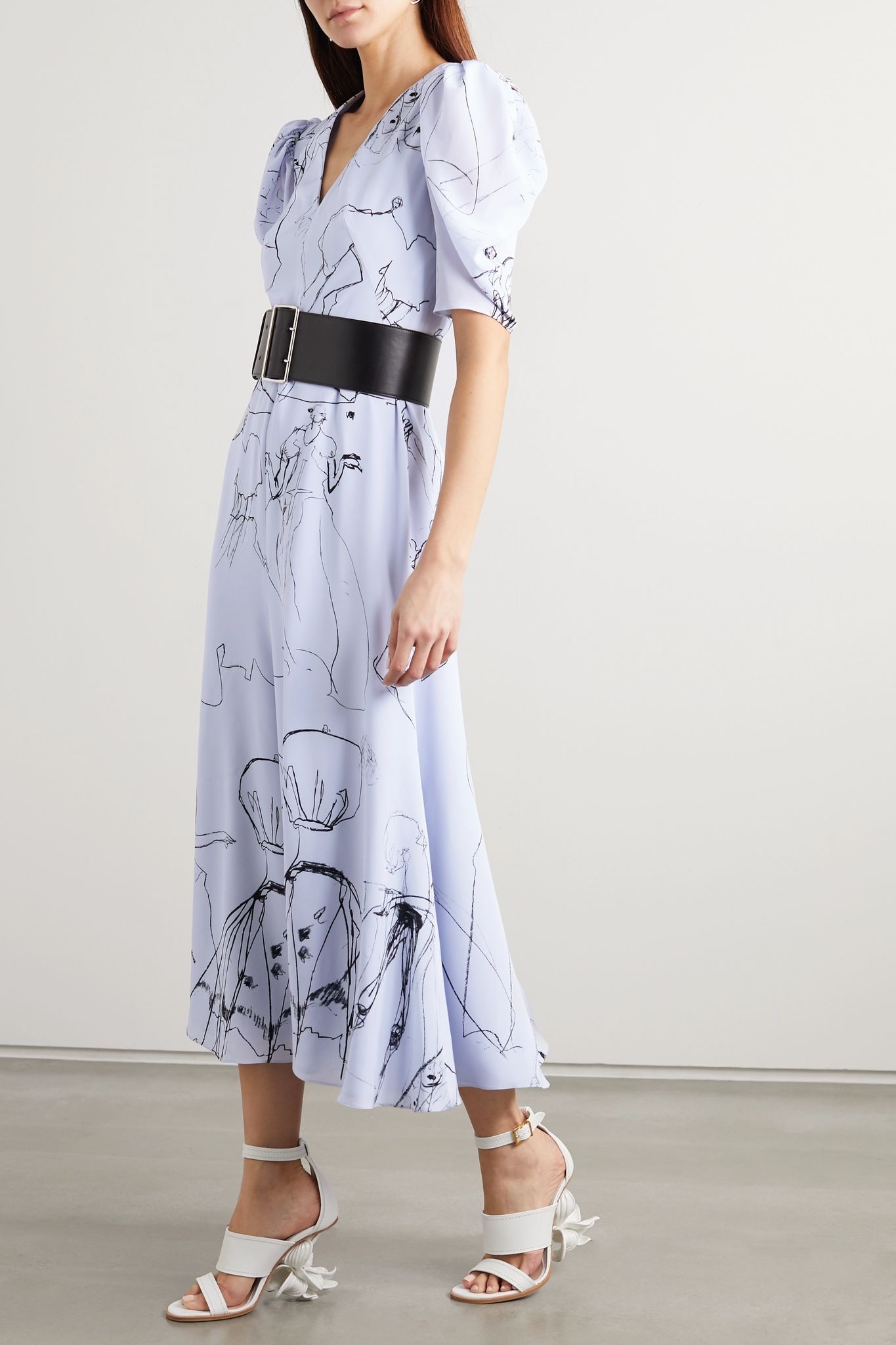 Gathered printed silk crepe de chine midi dress  - 6