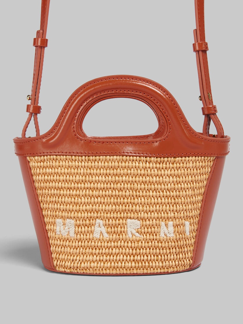 TROPICALIA MICRO BAG IN BROWN LEATHER AND RAFFIA-EFFECT FABRIC - 5