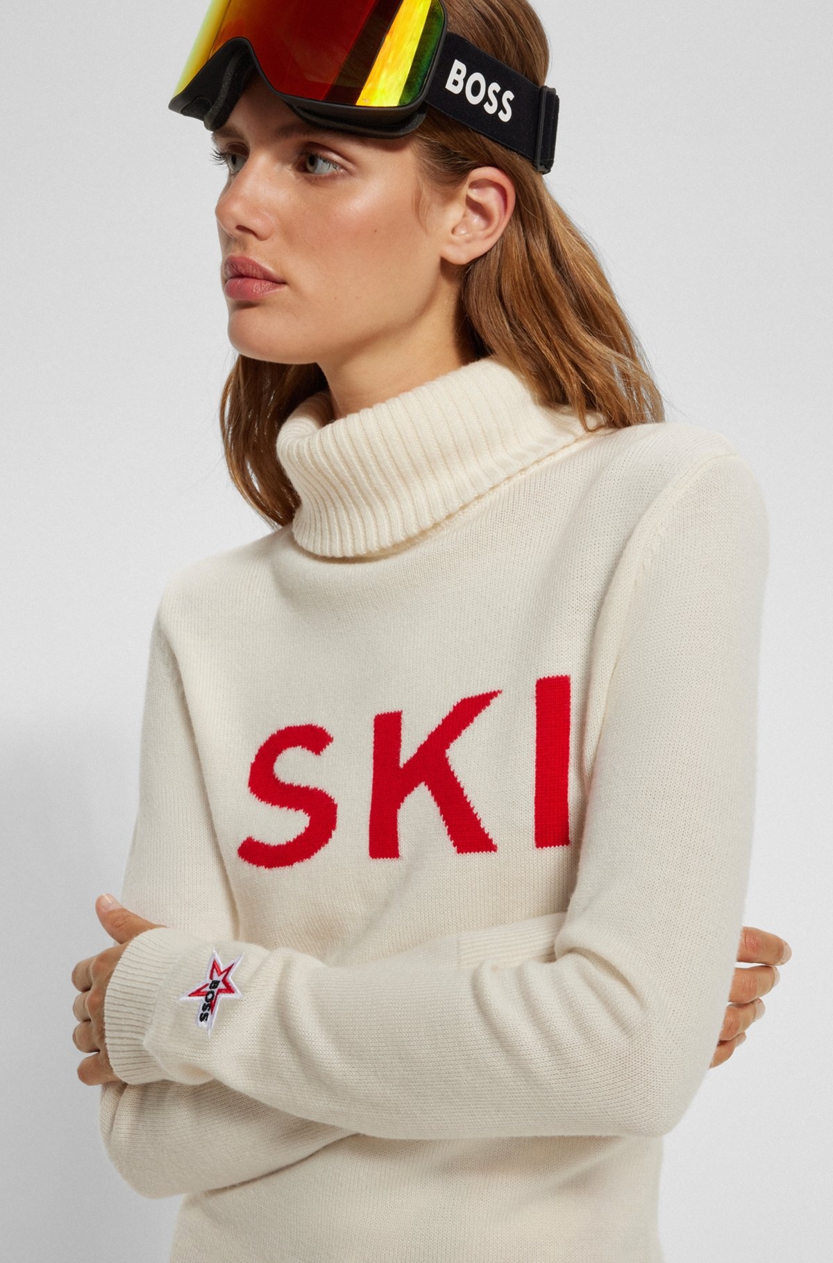 BOSS X PERFECT MOMENT SLOGAN SWEATER IN VIRGIN WOOL - 5