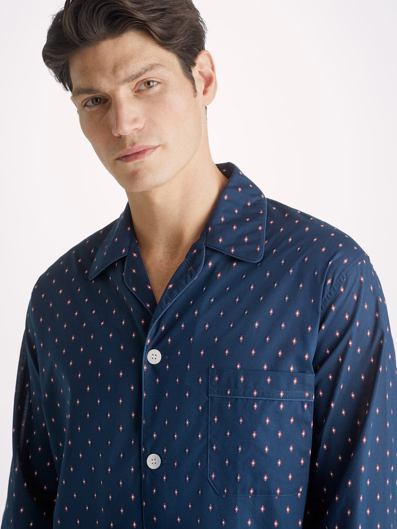 Derek Rose Men's Classic Fit Pyjamas Neslon 96 Cotton Batiste Navy outlook