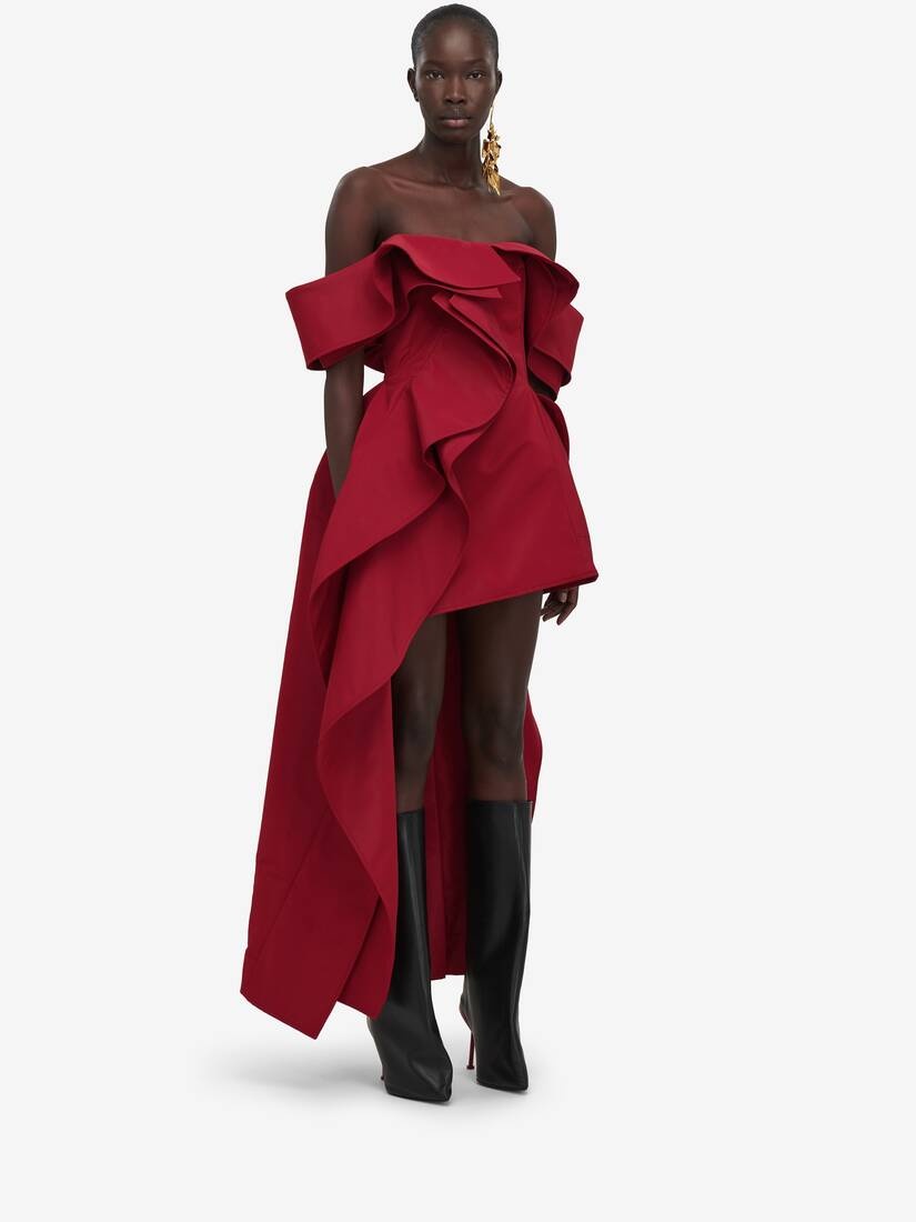 Women's Deconstructed Trench Dress in Blood Red - 3