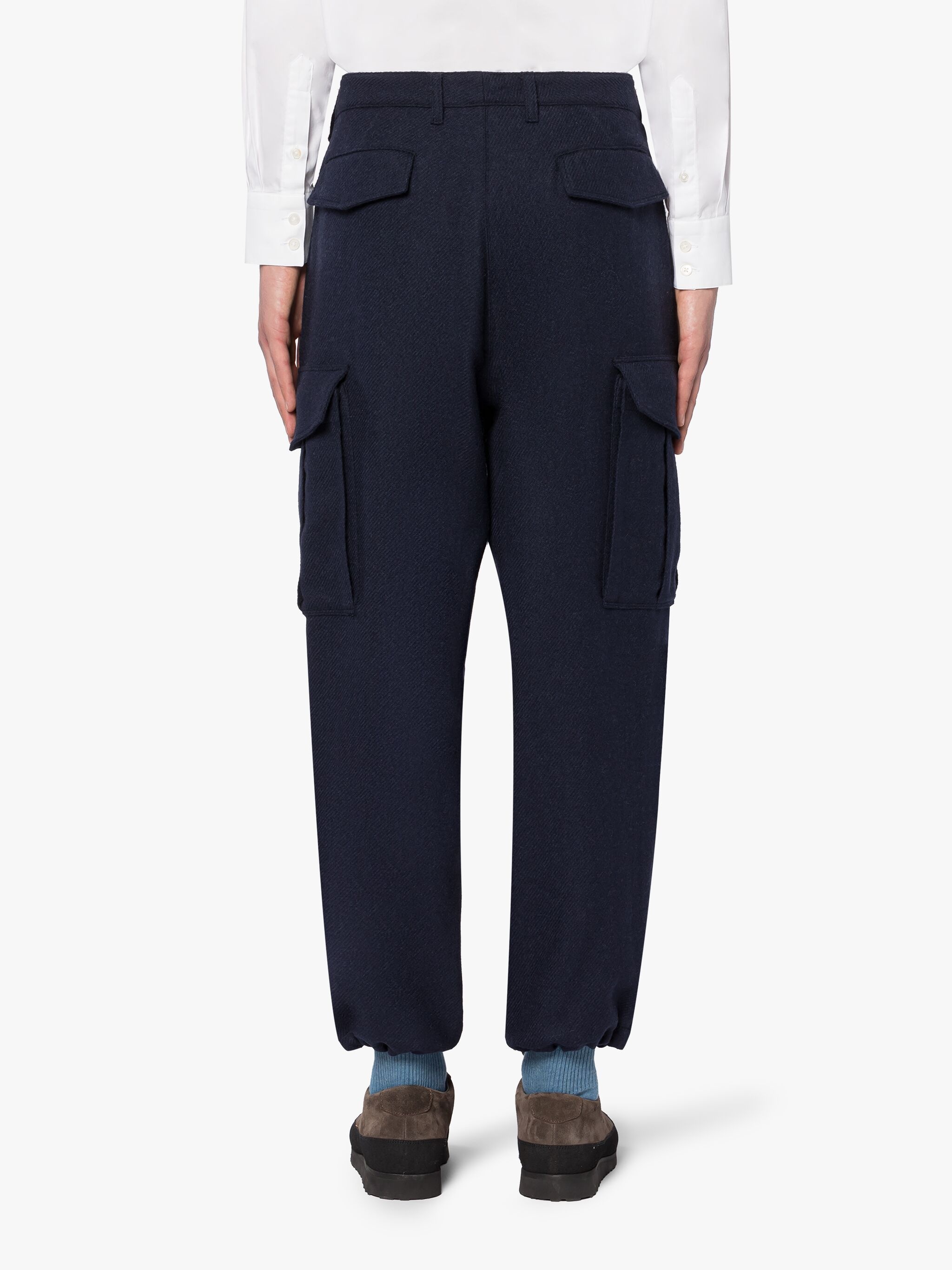 NAVY WOOL CARGO TROUSERS - 4